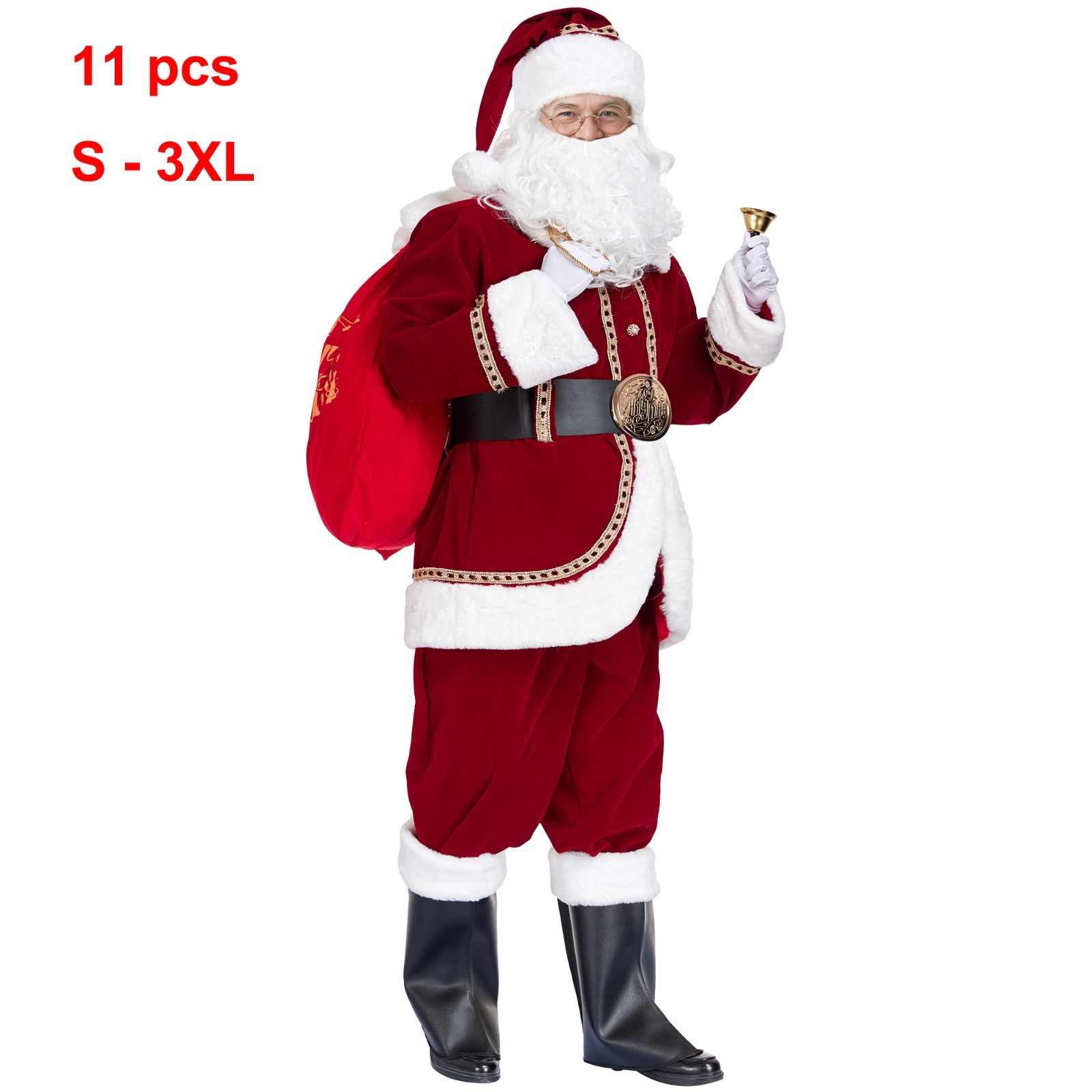 Men's Deluxe Santa Suit 11pc. Christmas Adult Professional Santa Claus Outfit