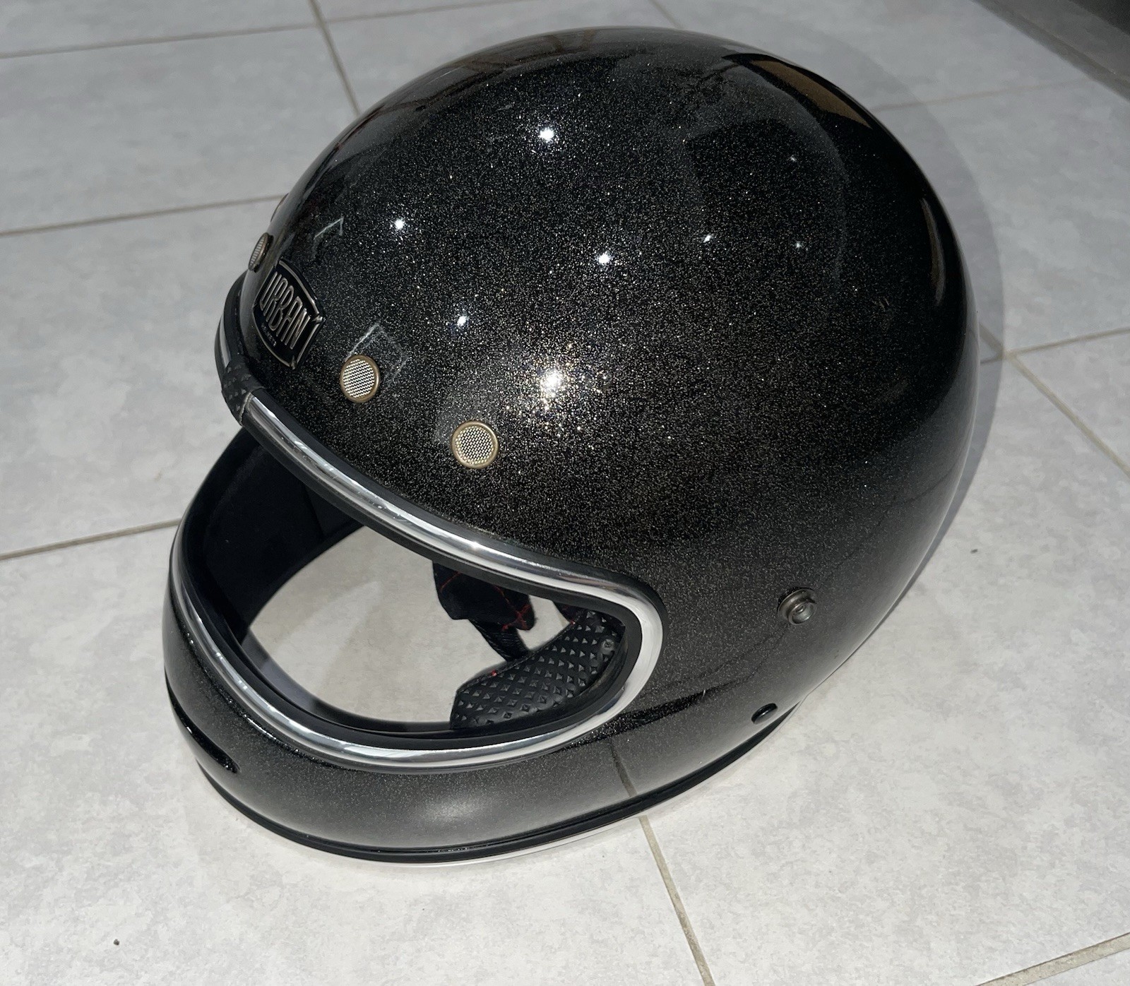 Urban BigBore Black Flake Full Face Motorcycle Helmet DOT Retro Cafe Racer