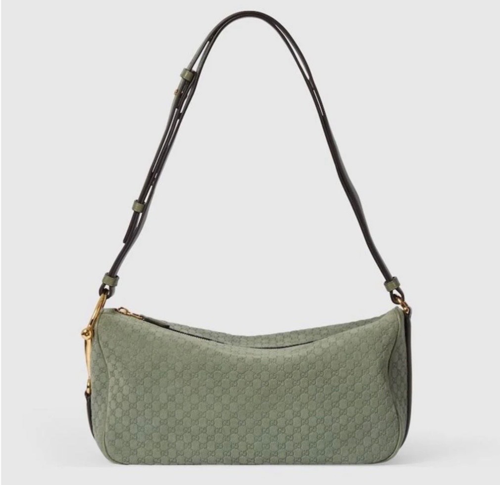 Gucci Suede Monogram Shoulder Horsebit Bag