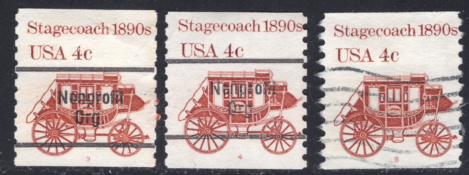 1898A & 1898b  set of 3   4c Stagecoach Plate # Singles Precancel & Regular Used