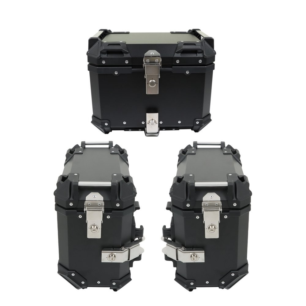 Aluminum Motorcycle 36L Side Case Hard Saddlebag + 45L Top Case Tail Box Luggage