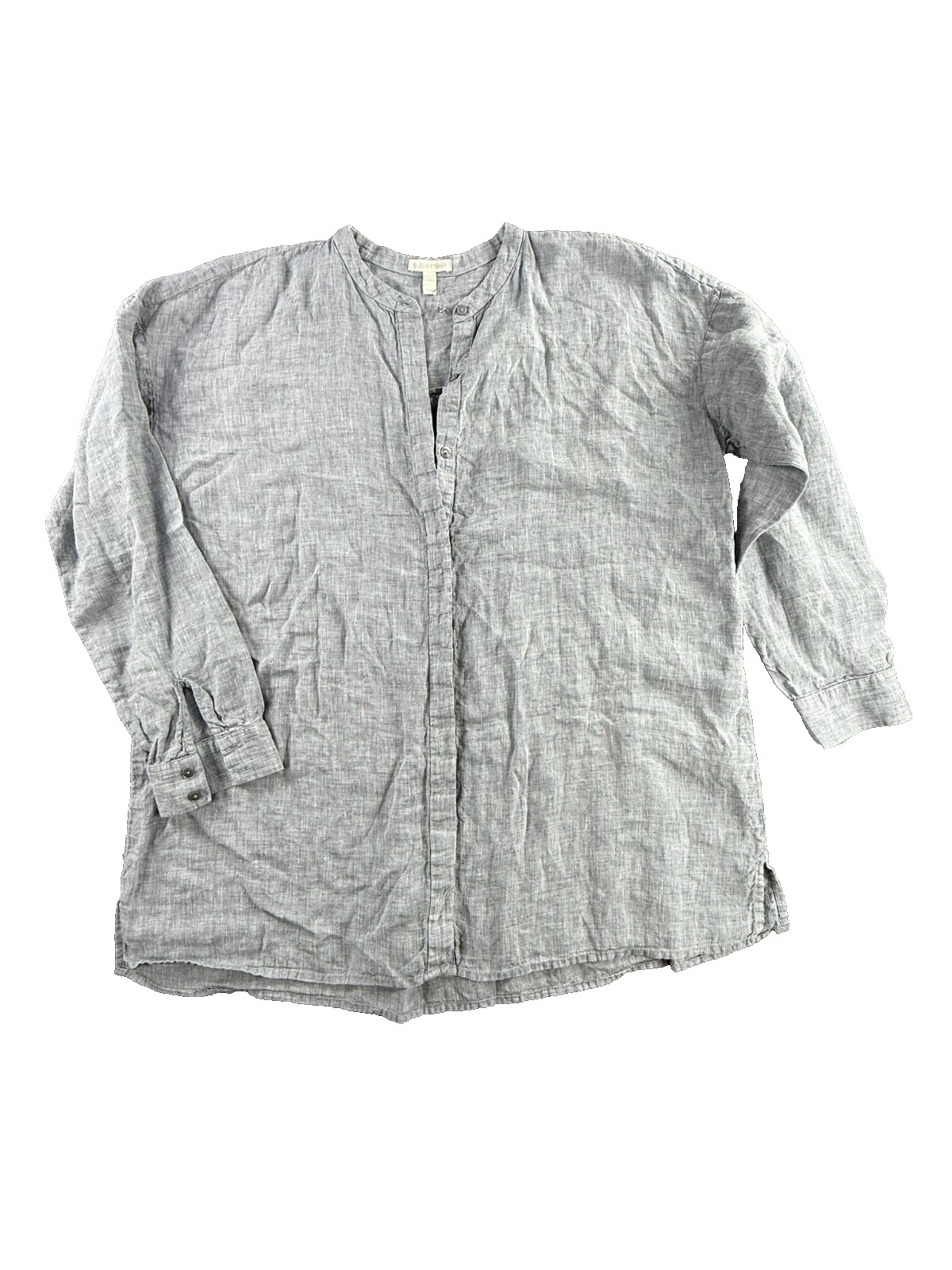Eileen Fisher Organic Linen Button Front Long Sleeve Shirt Gray Blue Women’s M