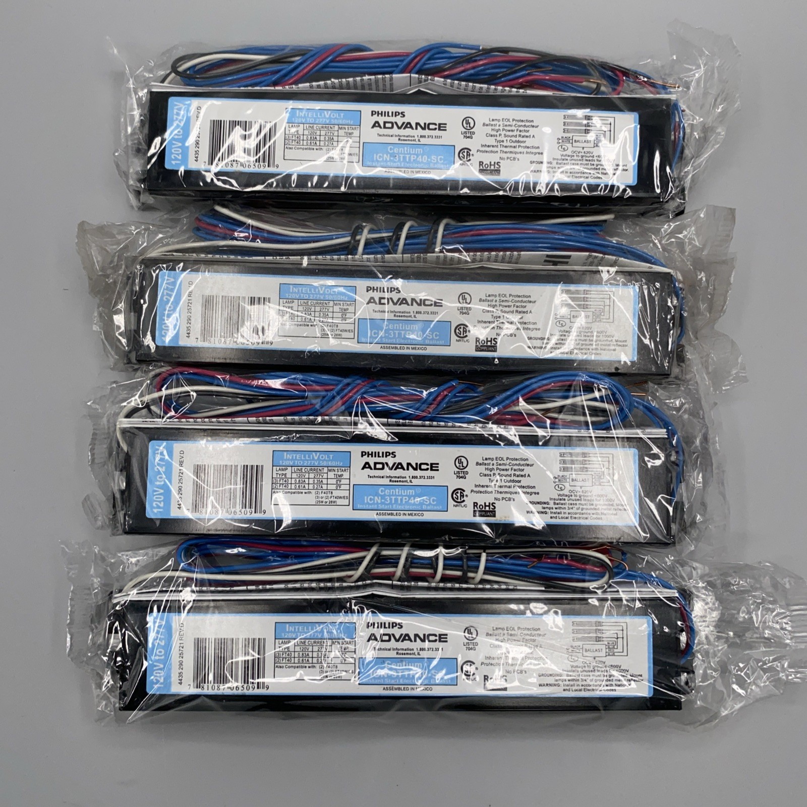 Lot of 4 Philips Advance ICN-3TTP40-SC Centium CFL Ballasts 120-277V