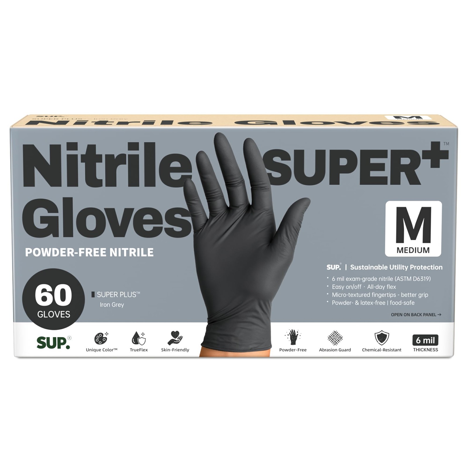 SUPER+ Black Nitrile Gloves HEAVY DUTY 6 Mil Disposable Chemical Resistant Po...