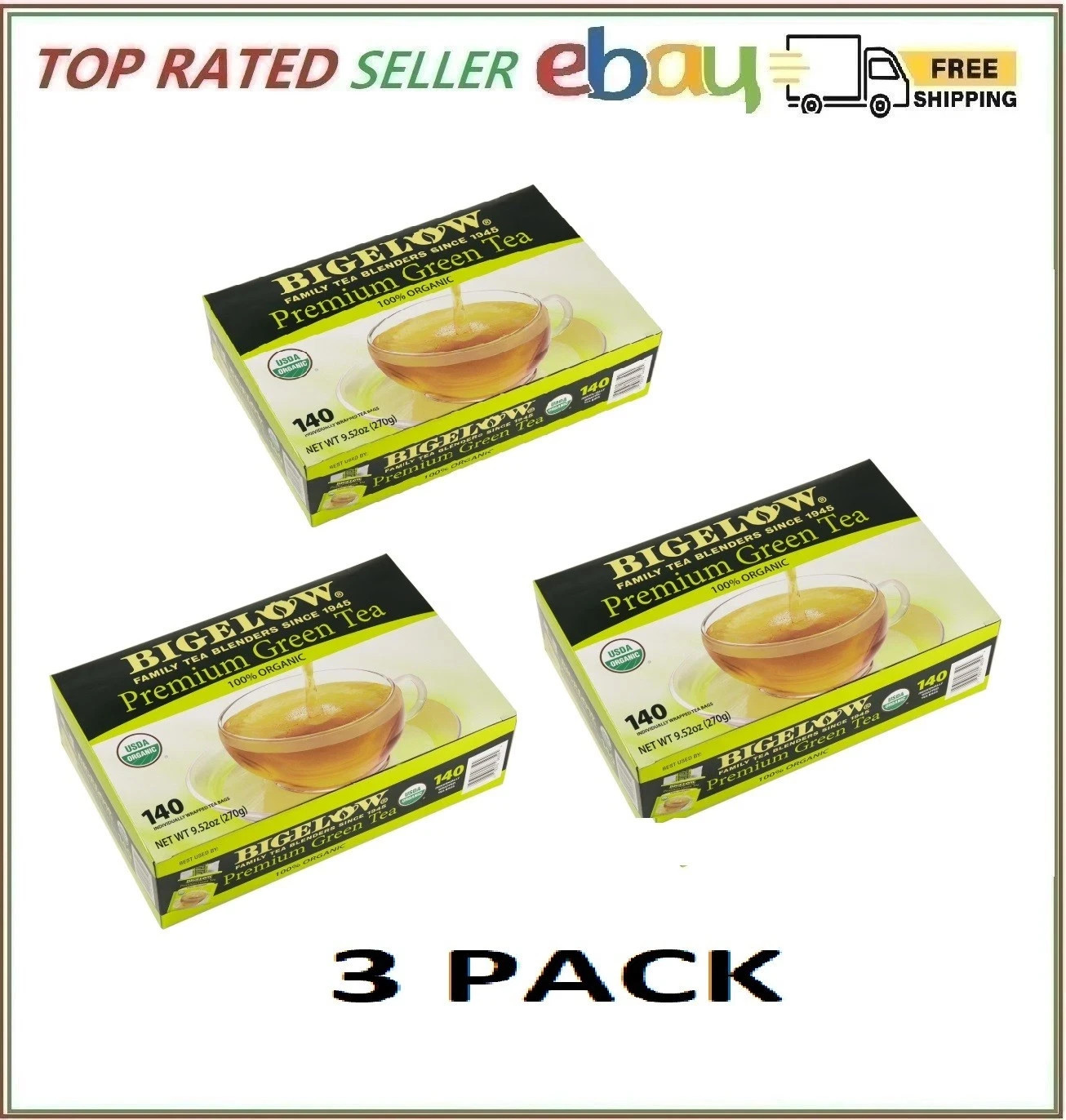 3 Pack - Bigelow Premium Organic Green Tea (140 Ct.)