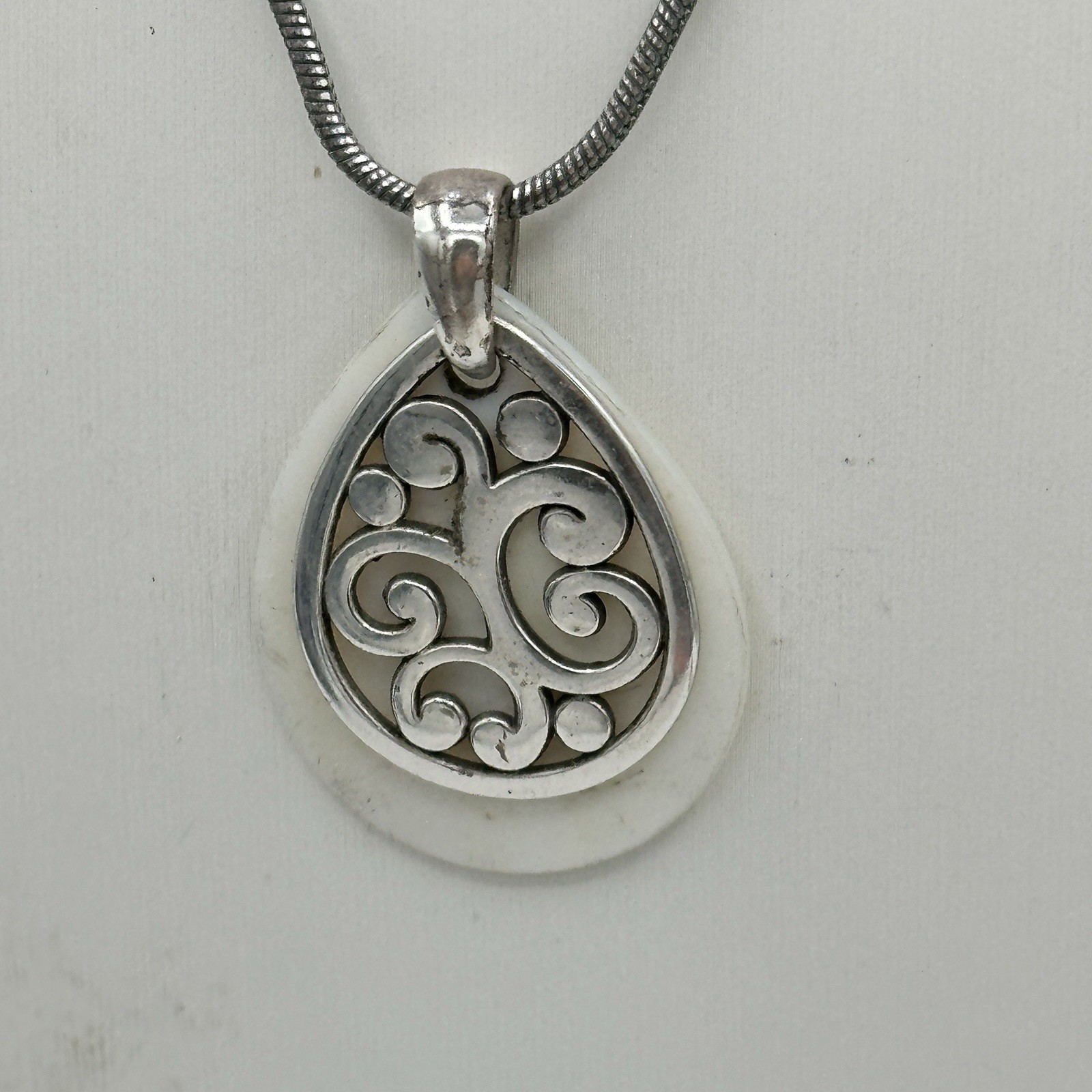 Brighton Contempo Teardrop Scroll Pendant Necklace Pearlescent Acrylic