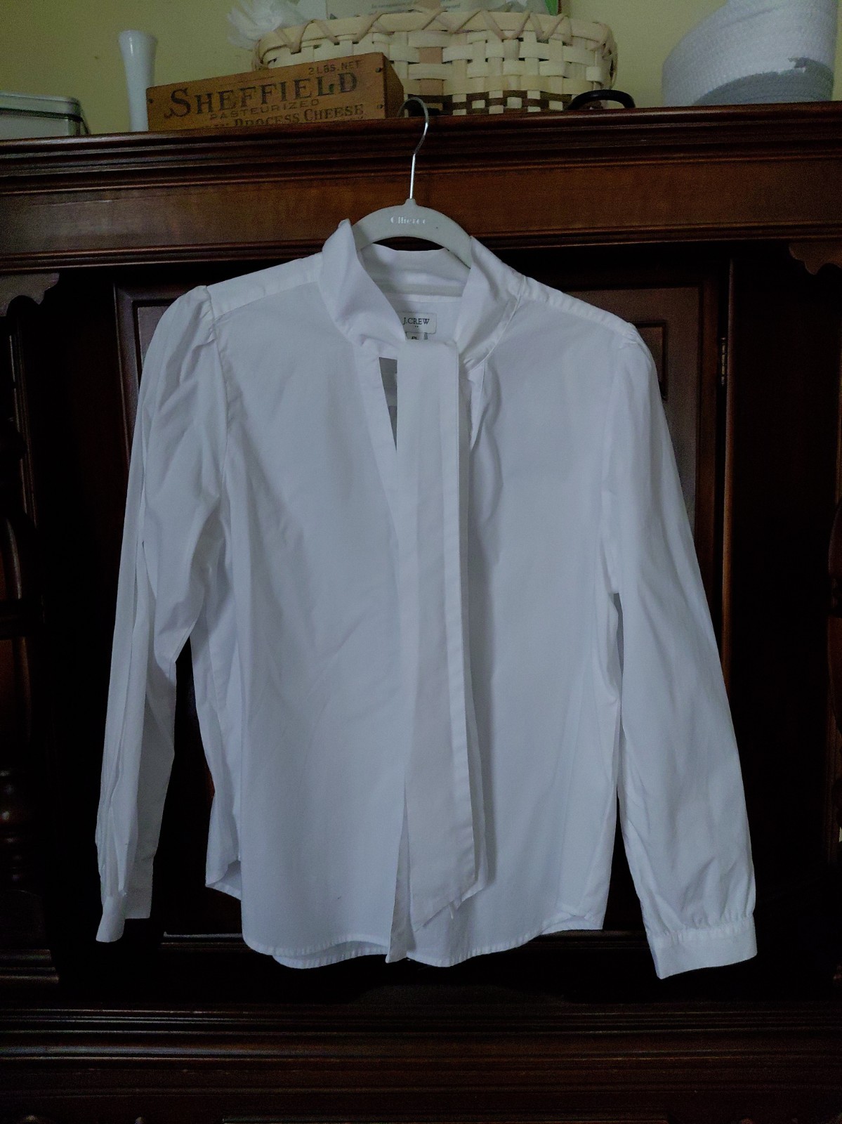 J Crew Women\'s Long Sleeve cotton White Tie Neck Polin Button Up PL Classic Nwot