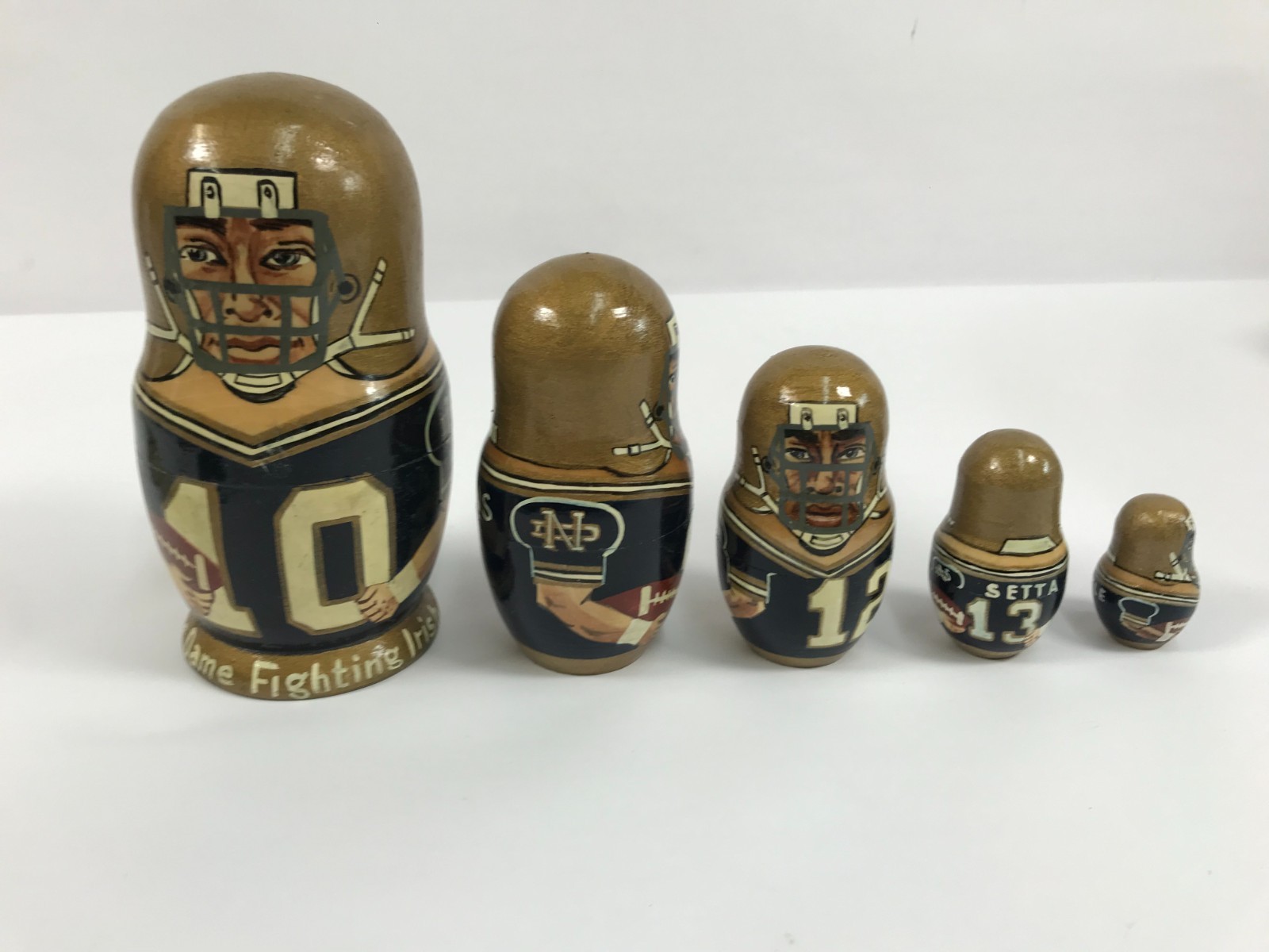VINTAGE 1990s Notre Dame Fighting Irish MATRYOSHKA NESTING DOLLS HAND-PAINTED