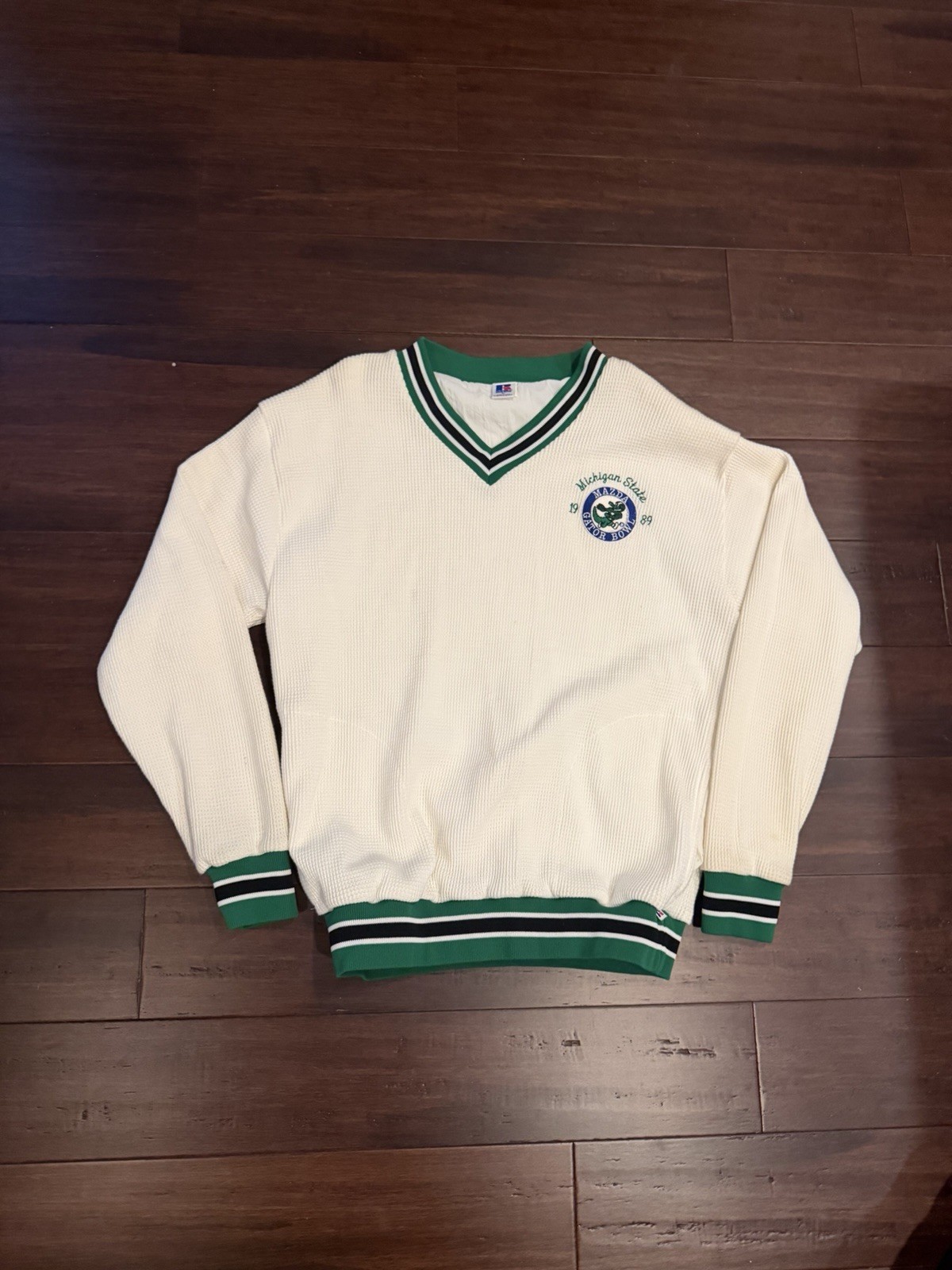 Vintage 1989 Michigan State University Gator Bowl V-Neck Sweater Sweatshirt XL