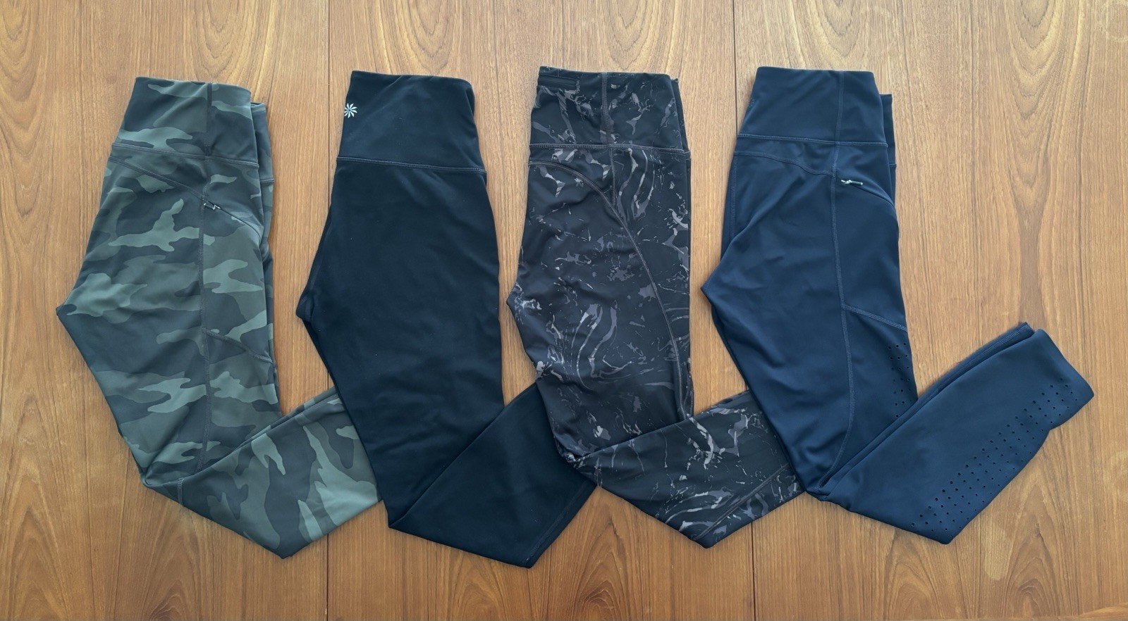 Athleta Women’s 7/8 Ankle Tights Lot of 4 Size Small Black Blue Camo Pattern