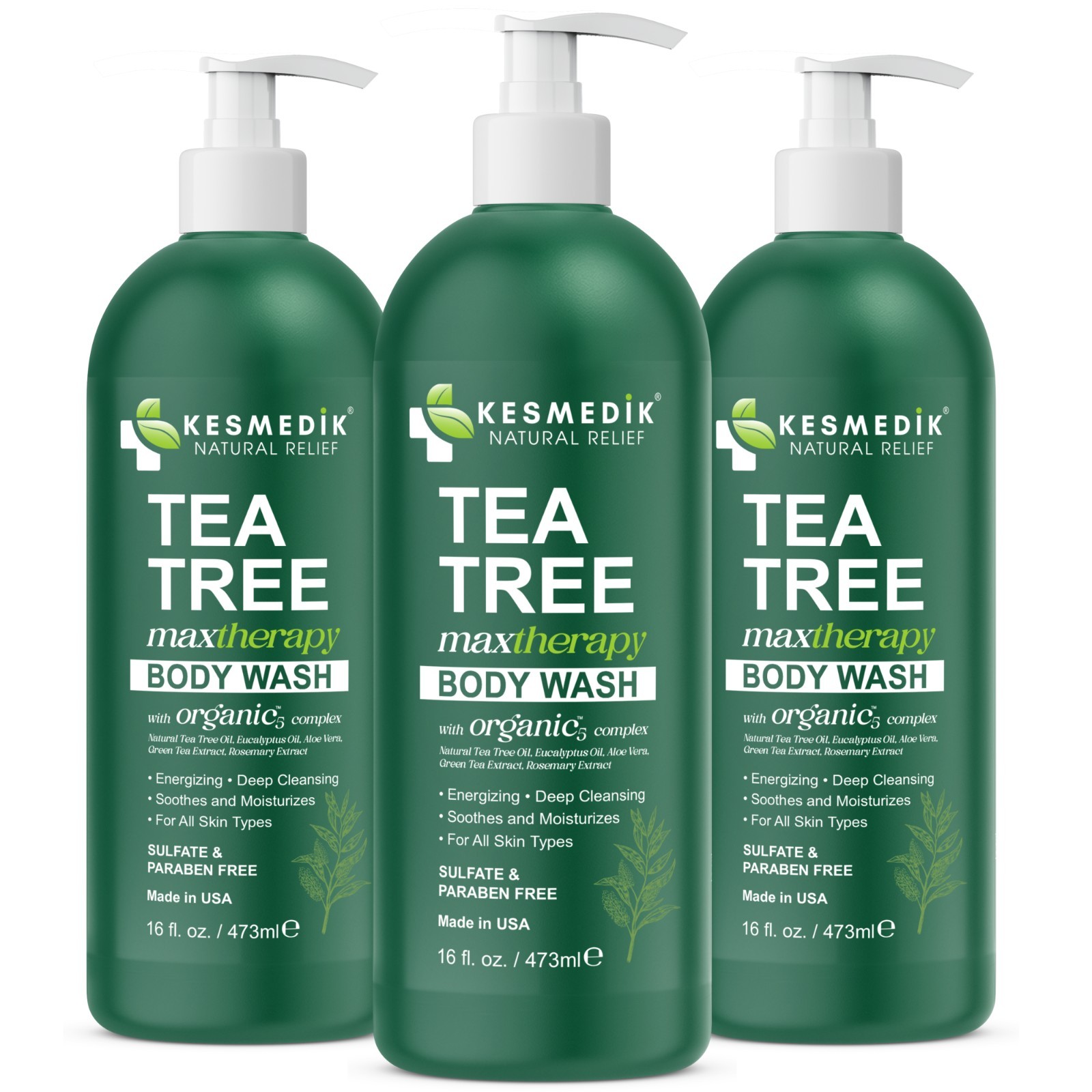 Kesmedik Tea Tree Body Wash, Holistic Antifungal & Antibacterial Body Wash - 3PK