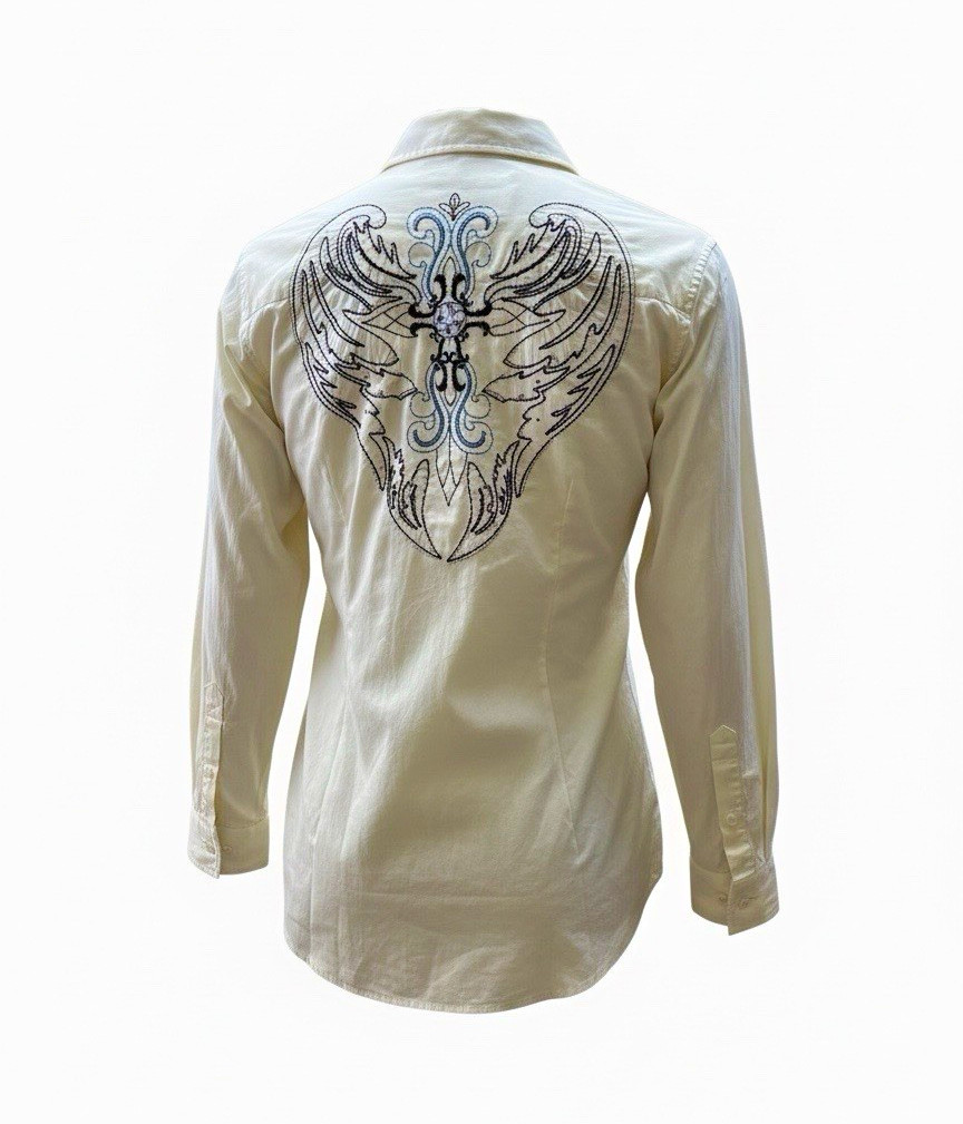 Rock 47 Long Live Cowgirls Men’s XL Beige Embroidered Western Button-Up