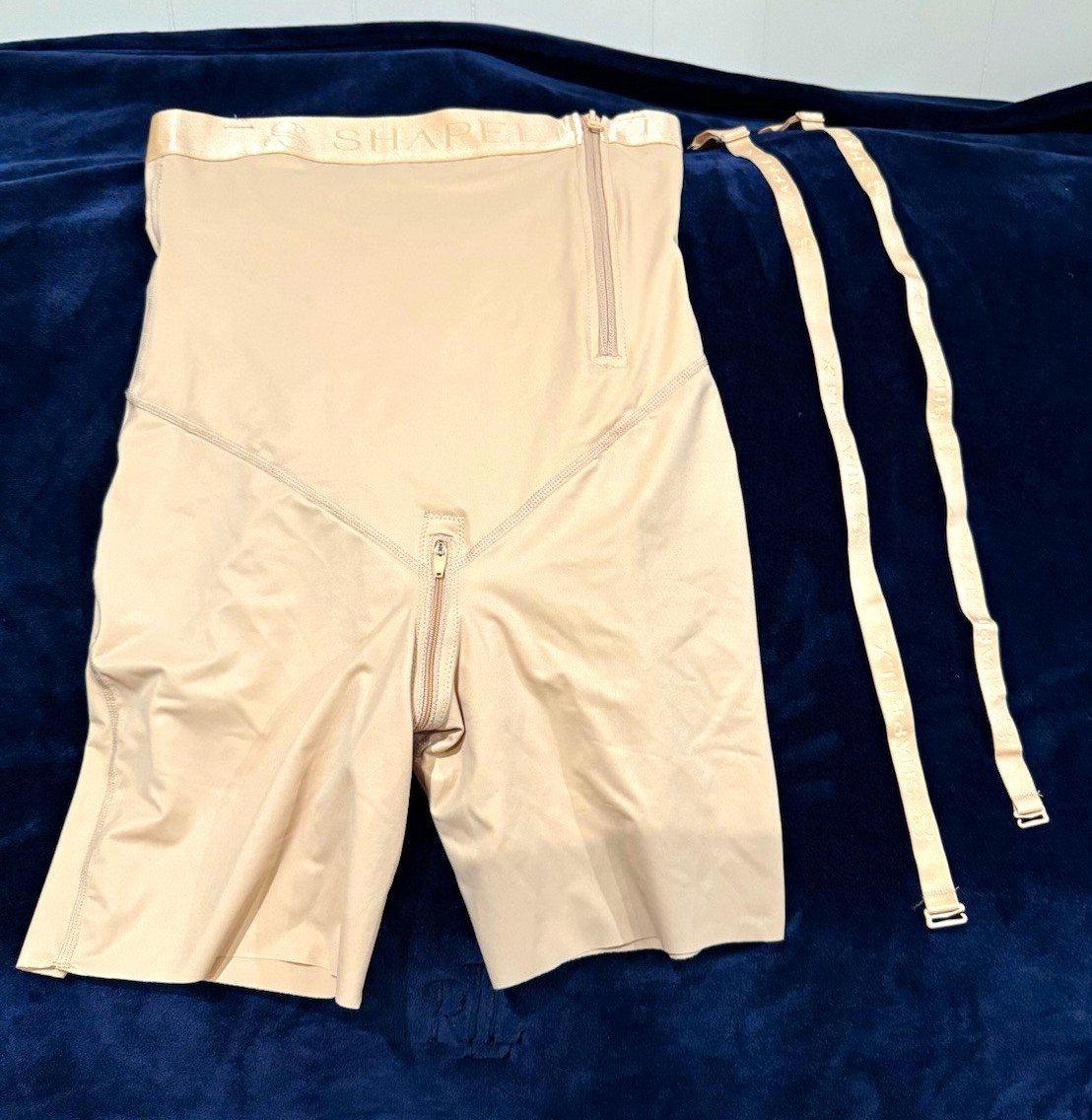 Shapellx High-Waisted Beige Shapewear Shorts L Zipper Adjustable Strap