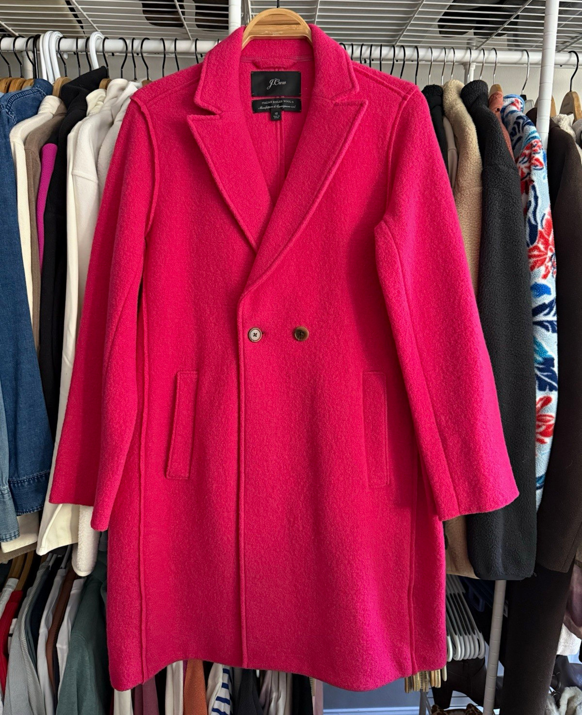 NWOT J.Crew Daphne Topcoat Italian Wool Coat Women\'s Hot Pink Size 12 J4864