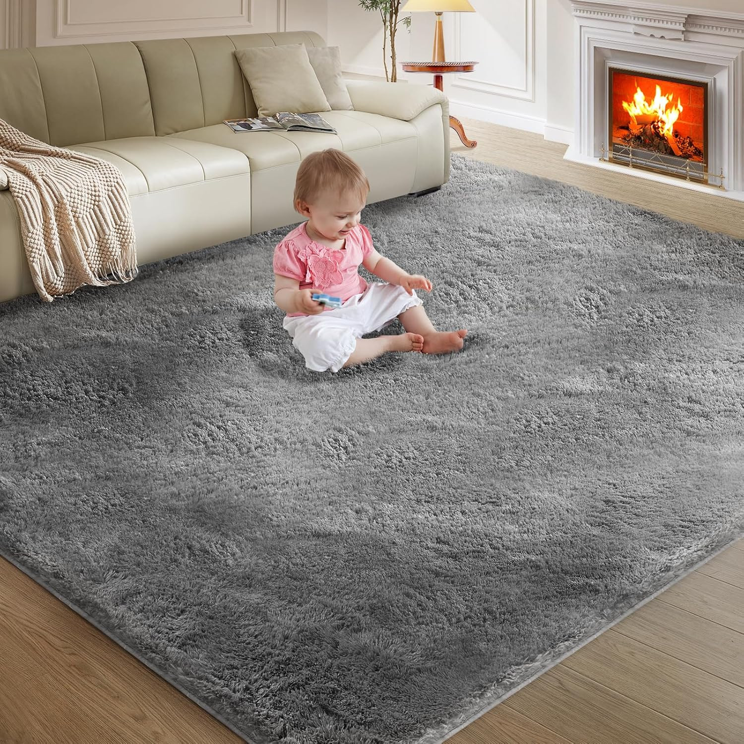 5X8 Ultra Soft Rug for Living Room, 5X8 Fluffy Shag Area Rug for Bedroom, Modern