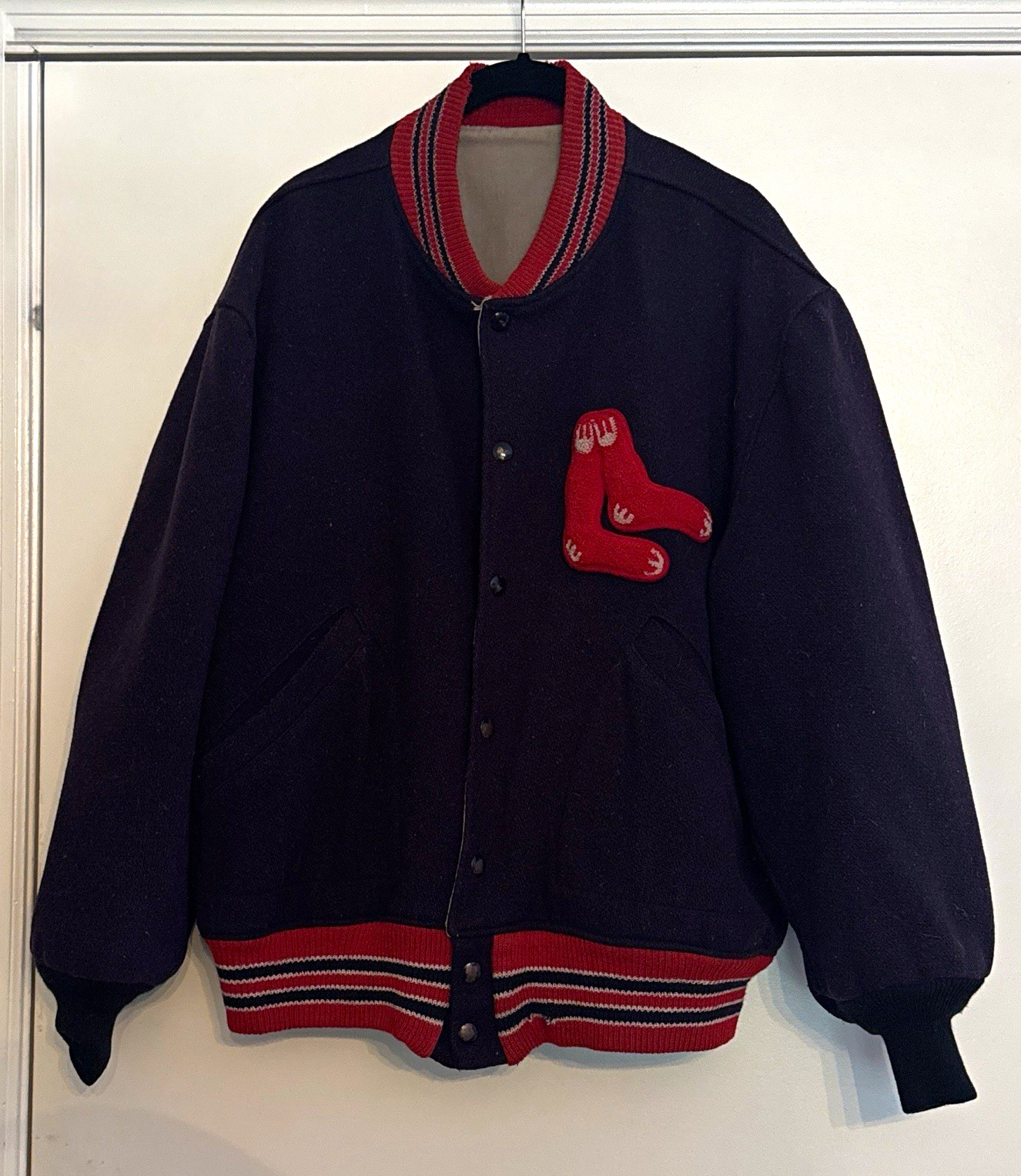 1950\'S BOSTON RED SOX WOOL PLAYER JACKET TIM MCAULIFFE SIZE XL REVERSABLE