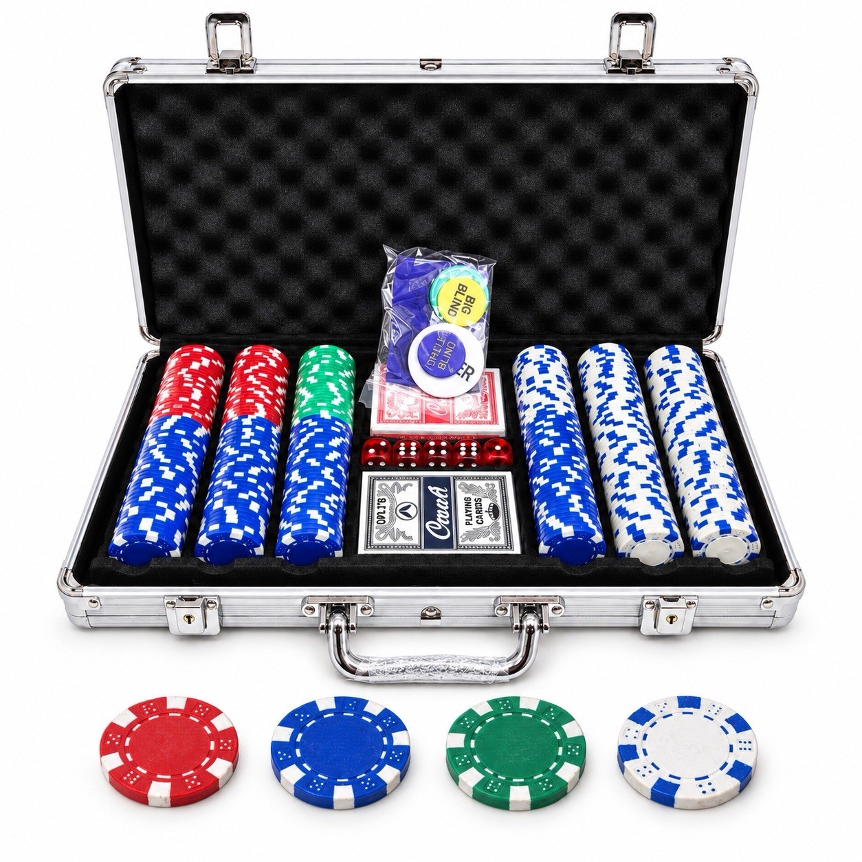 300 Piece Poker Chip Set Aluminum Case Cards Dice
