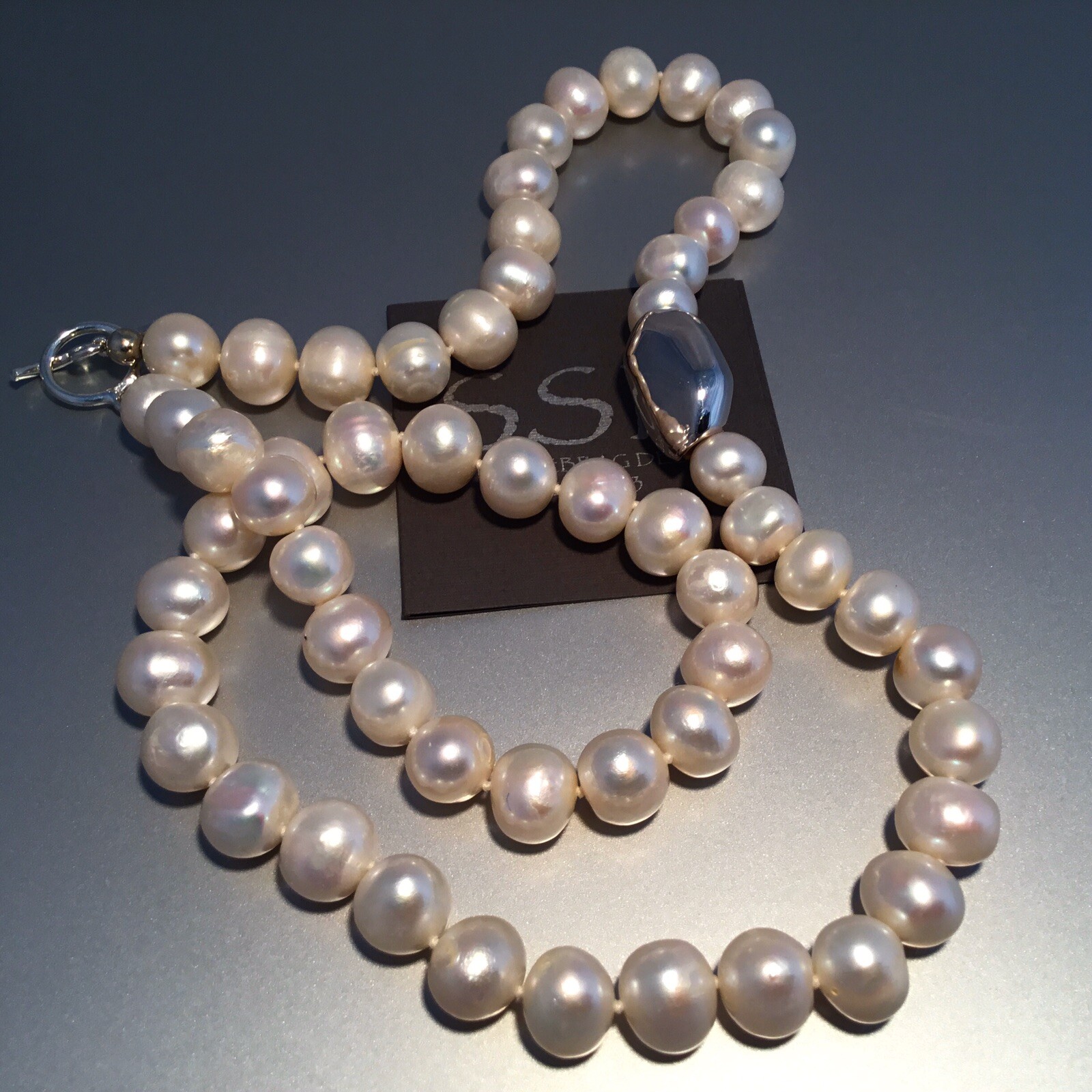 NWT SIMON SEBBAG 925 STERLING SILVER  10 MM WHITE PEARL NECKLACE 25”