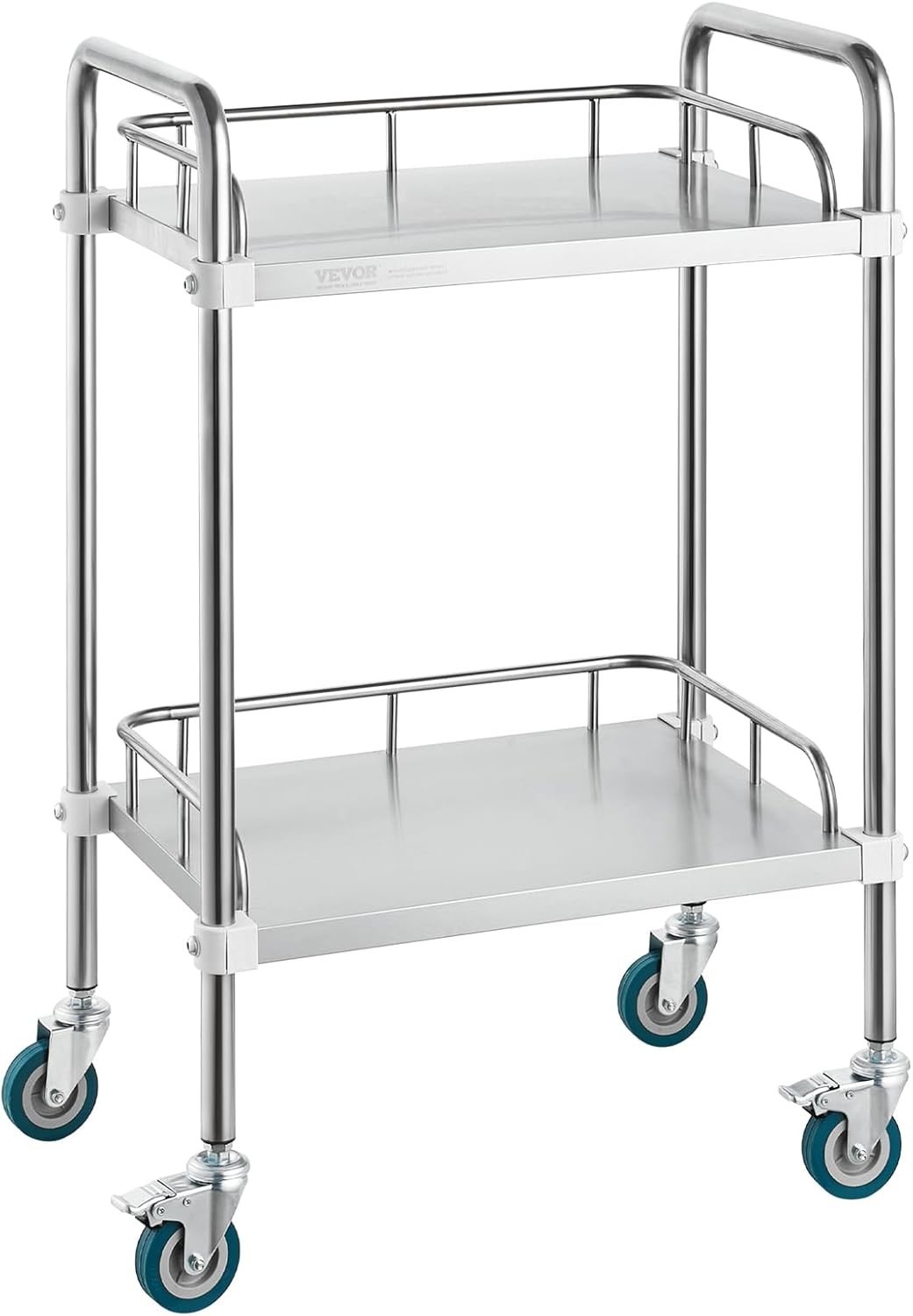 VEVOR Lab Rolling Cart, 2-Shelf Stainless Steel Rolling Cart, Lab Serving Cart