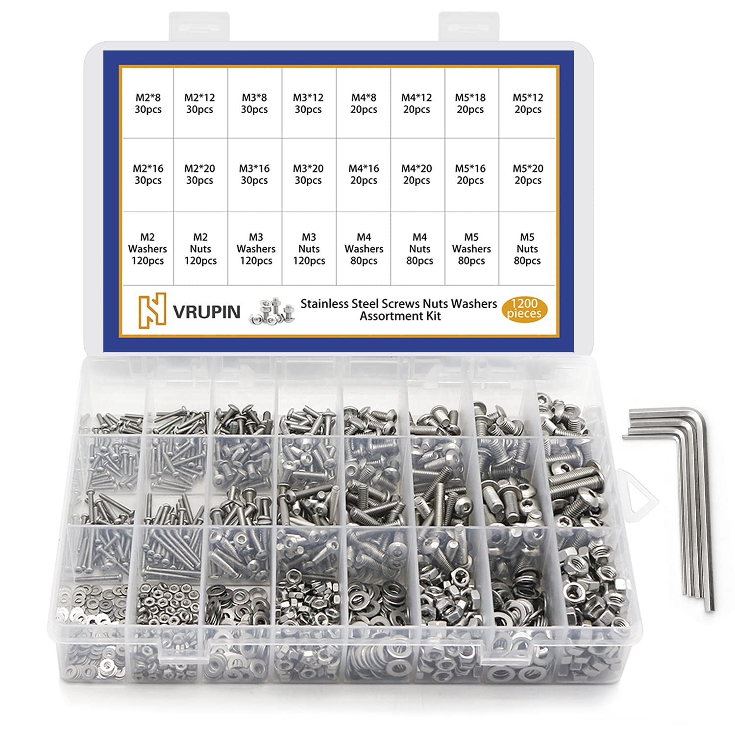 1200 PCS Nuts and Bolts Assortment Kit, Metric M2 M3 M4 M5 Machine Screws