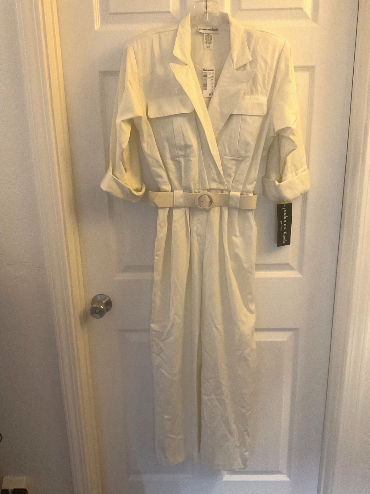 Vtg. 80/90s  White Belted Jumpsuit Romper New Old Stock Jordan Michaels Size 6