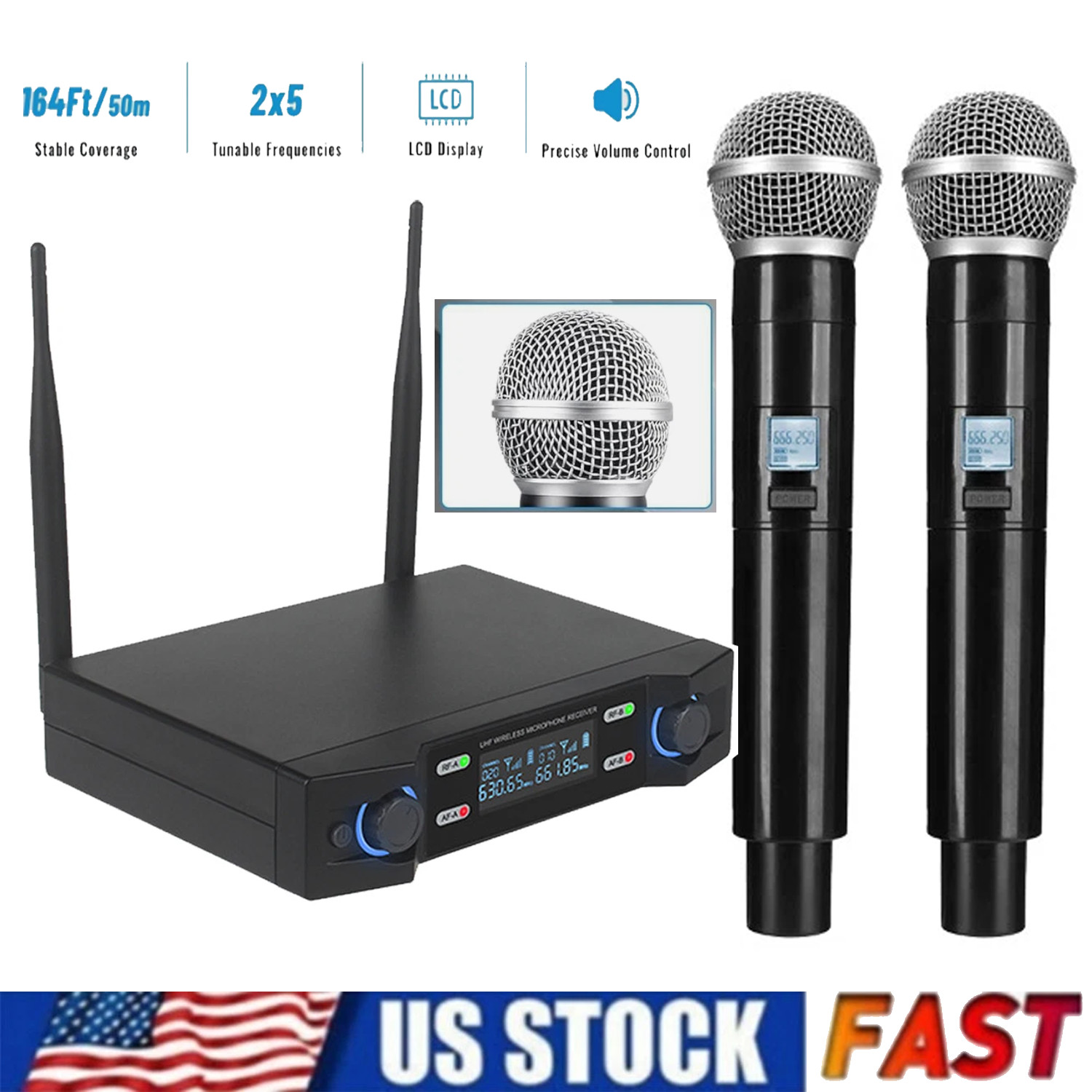 Cordless 2 Channel UHF Wireless Dual Microphone Professional Handheld Mic System Cordless 2 Channel UHF Wireless Dual Microphone Professional Handheld Mic System