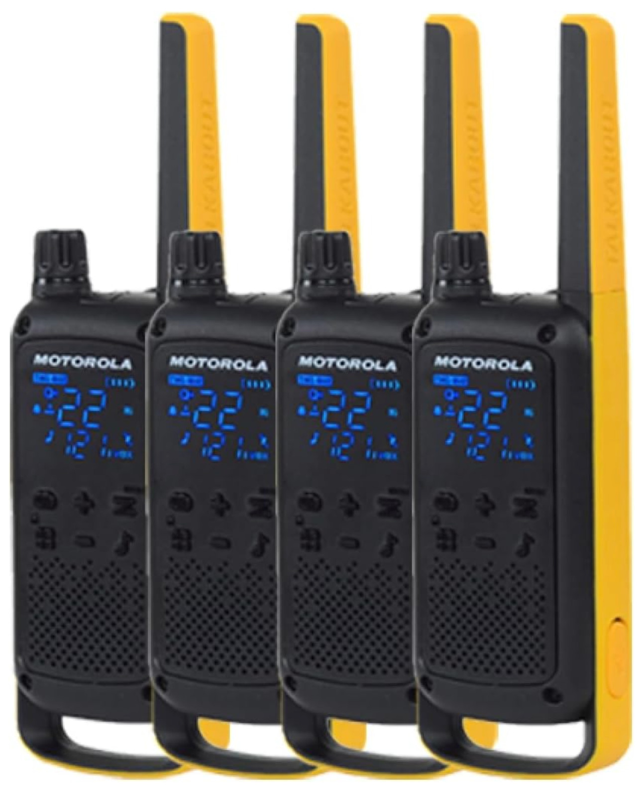 Motorola Talkabout T470 Two Way Radio 4-Pack Walkie Talkies Black/Yellow 22 Chan Motorola Talkabout T470 Two Way Radio 4-Pack Walkie Talkies Black/Yellow 22 Chan