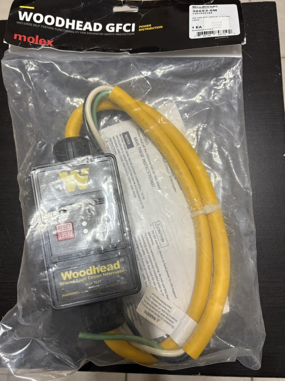 NEW Molex Woodhead - Model #30053-0M - GFCI - 30A - 240V - Class A - Nema 4X6P NEW Molex Woodhead - Model #30053-0M - GFCI - 30A - 240V - Class A - Nema 4X6P