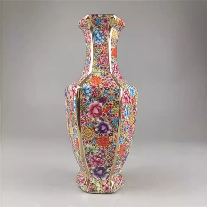 11.22 inch Chinese Purple Enamel Porcelain Vase Qing Qianlong Flowers Pattern