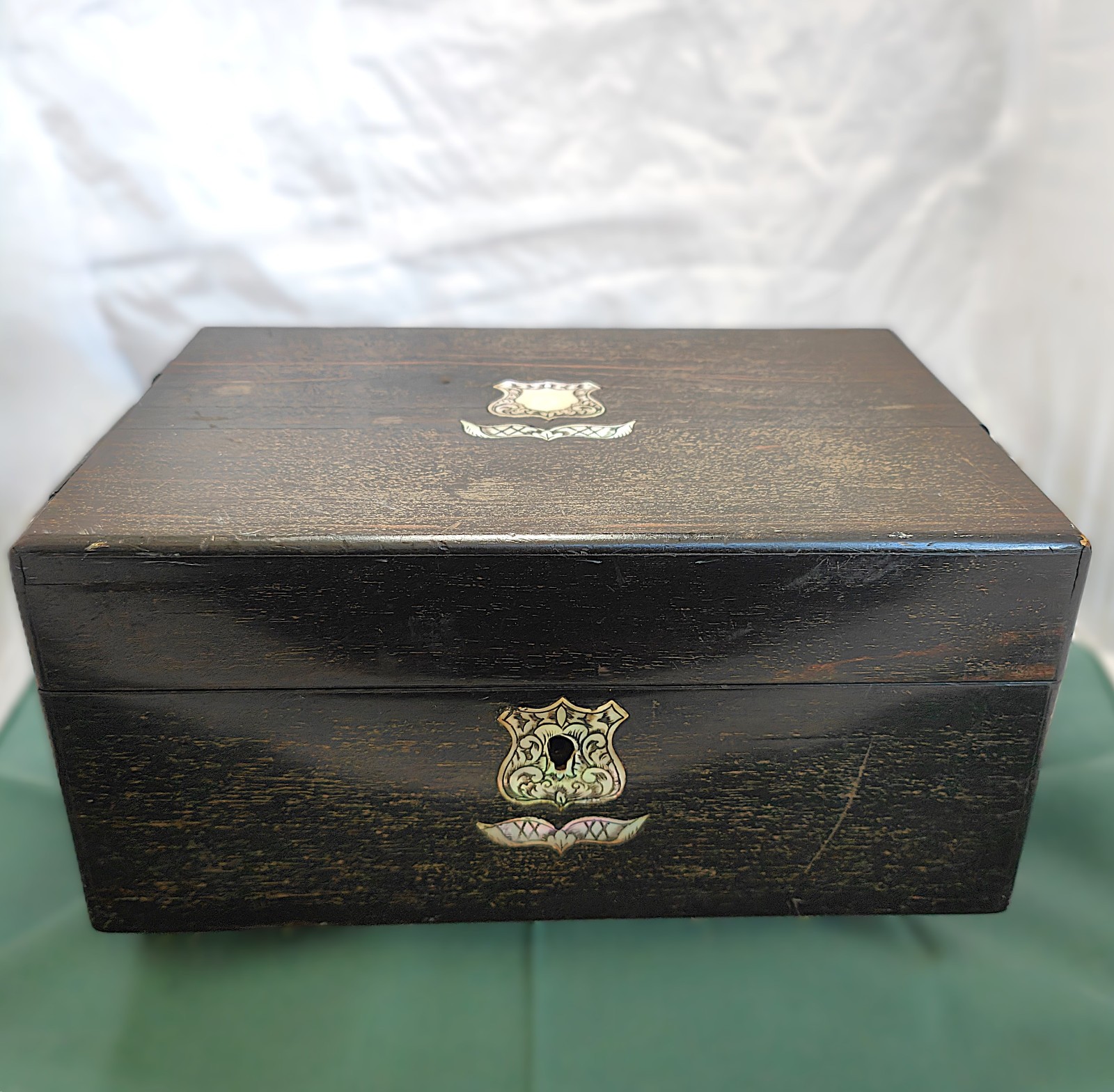 Victorian Antique Wooden Box with Mother of Pearl Inlay Victorian Antique Wooden Box with Mother of Pearl Inlay