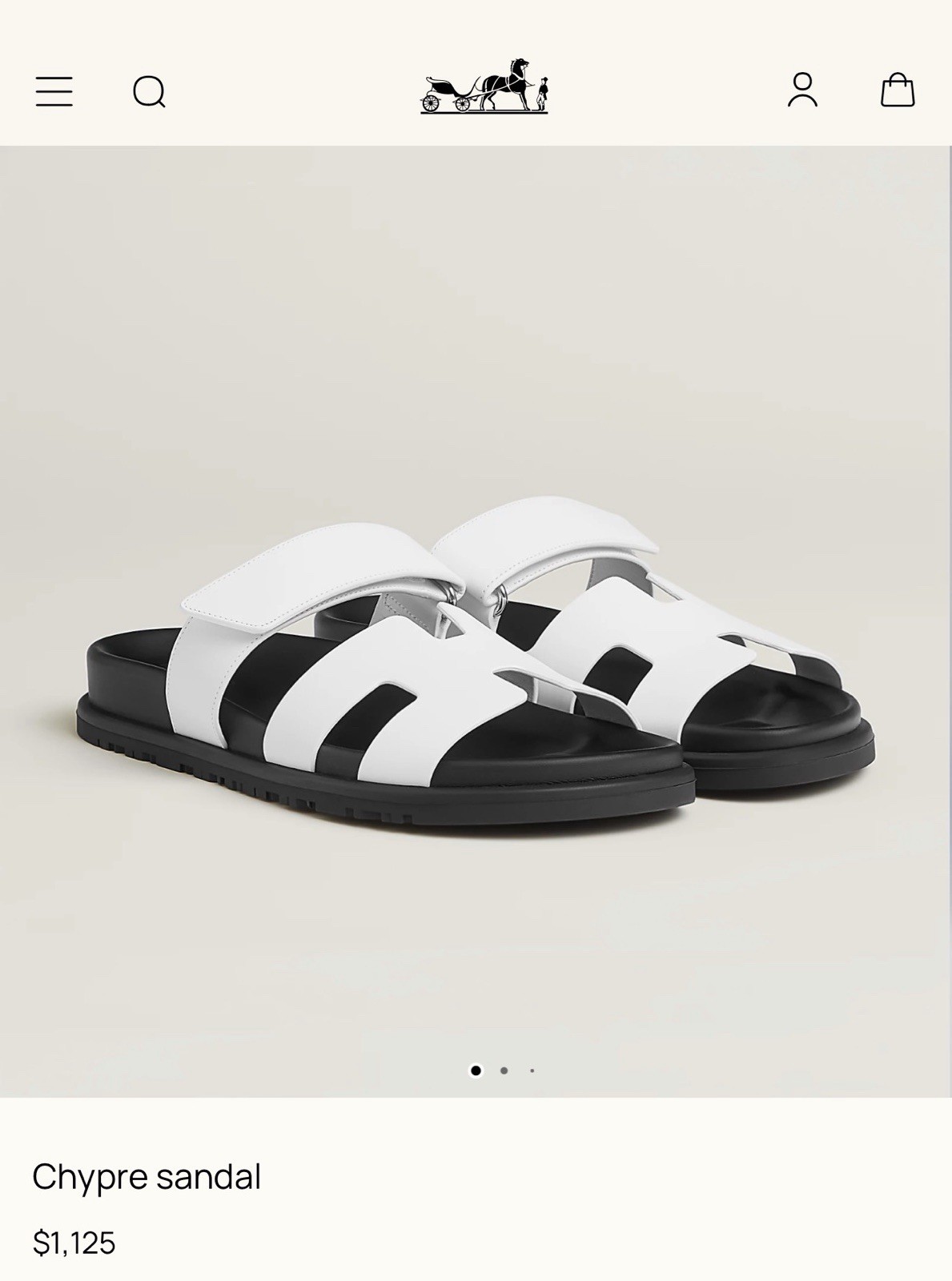 Hermes Women’s Leather Slide Sandals White/Black Hook & Loop Logo New Box 8.5