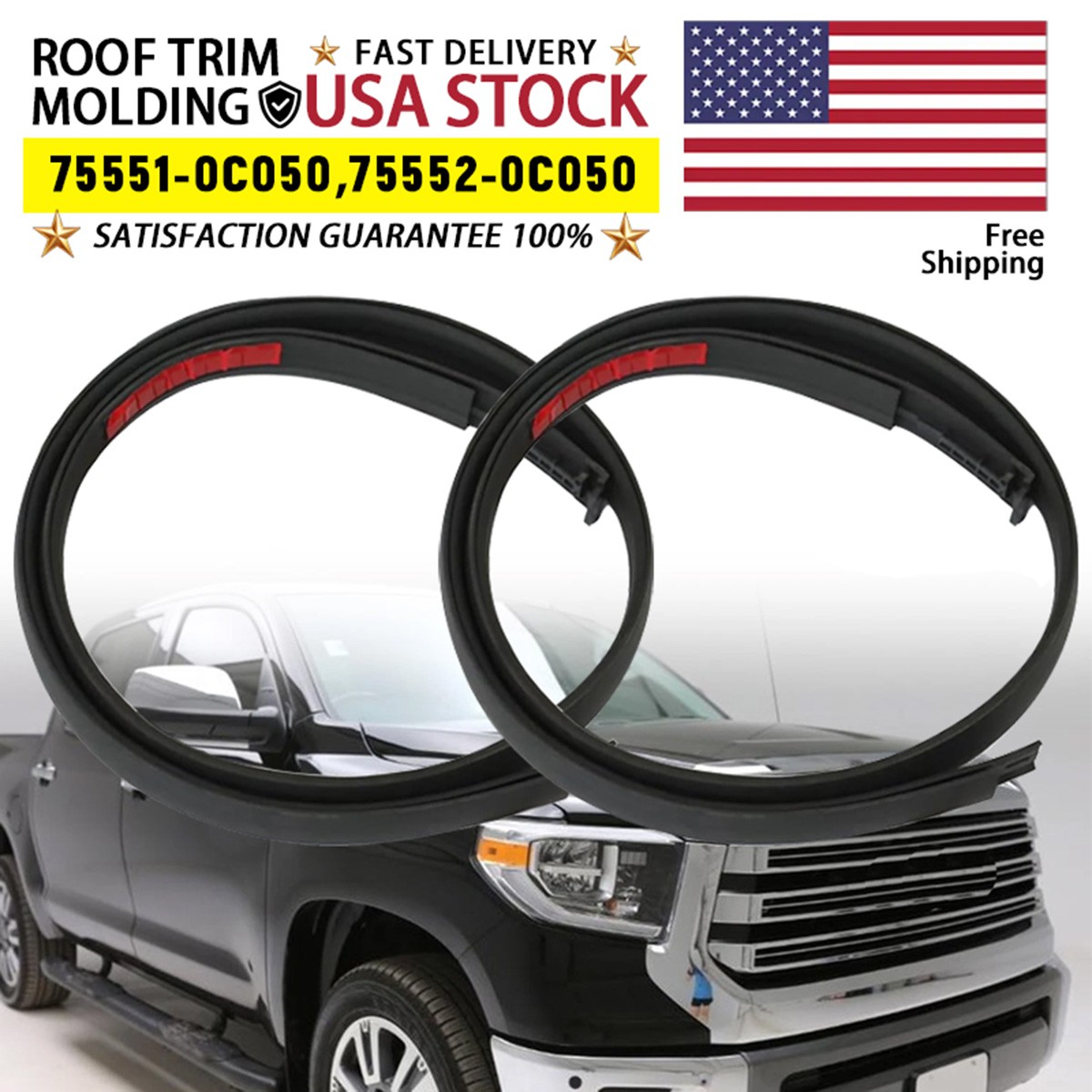 2X Roof Drip Molding Weatherstrip Both Side for 2007-20 Toyota Tundra Double Cab 2X Roof Drip Molding Weatherstrip Both Side for 2007-20 Toyota Tundra Double Cab