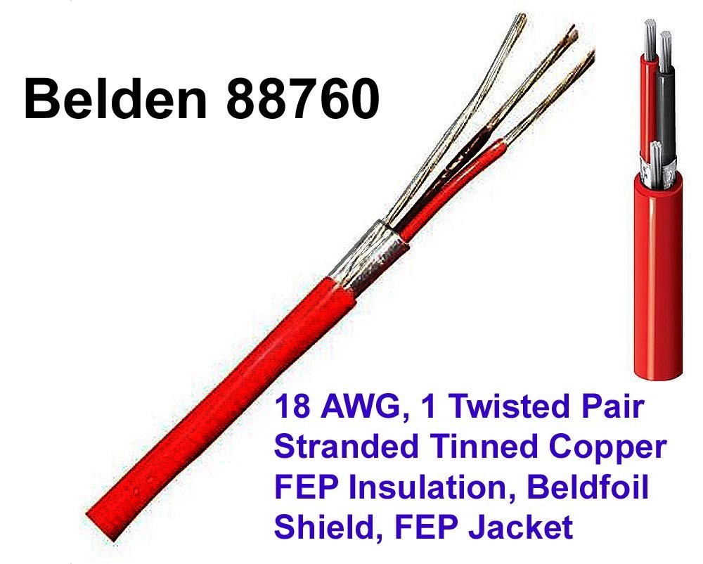 Belden 88760 18/1P Twist Pair Beldfoil Shielded CMP FEP Control Cable Red /10ft