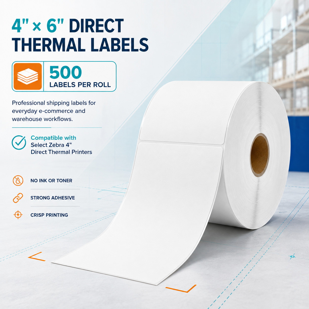 4x6 Direct Thermal US Shipping Labels 500/Roll for Zebra ZD220 ZD230 ZD421 ZD620