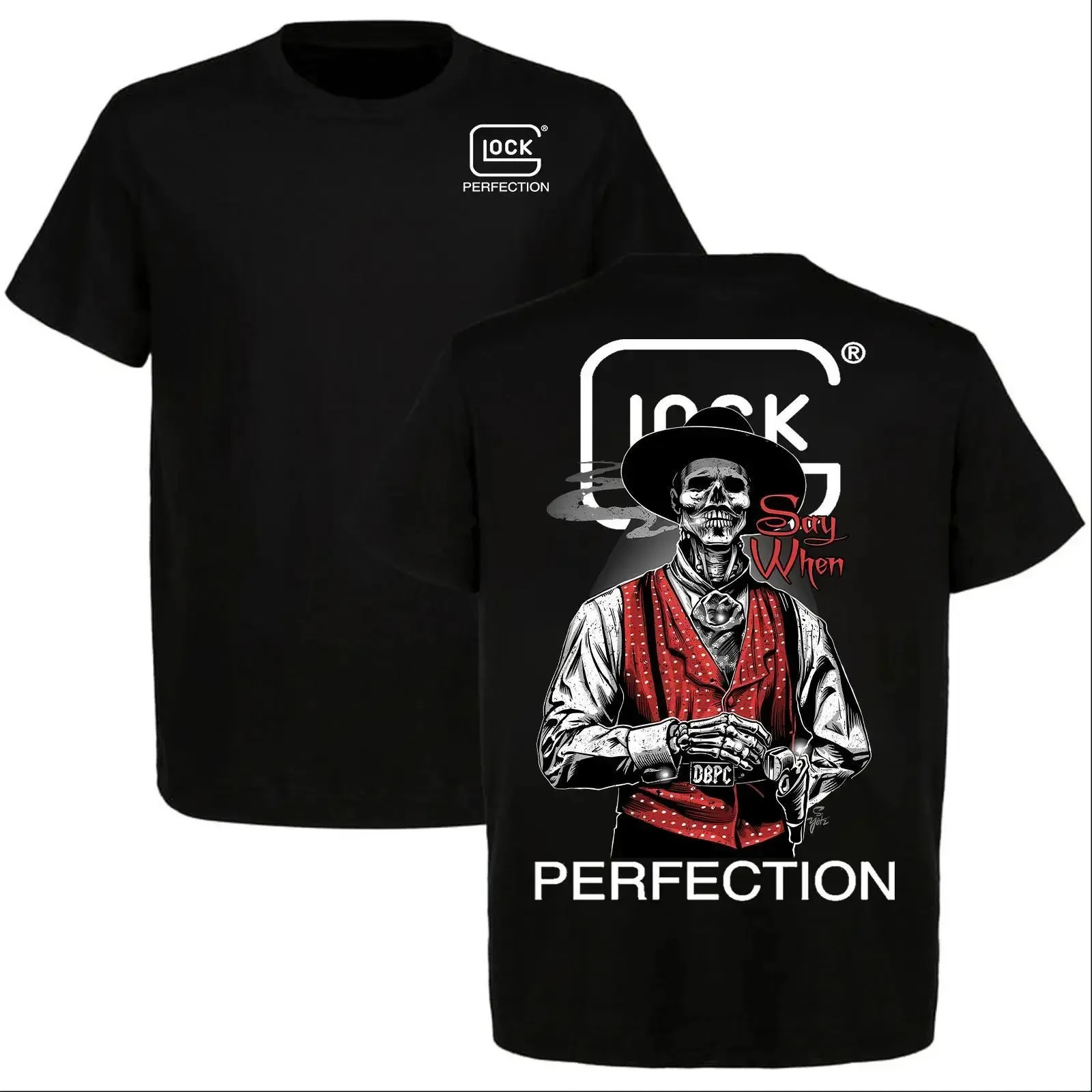 Men's Glock Skeleton Cowboy Say When Old West T-Shirt - Vintage Graphic Tees
