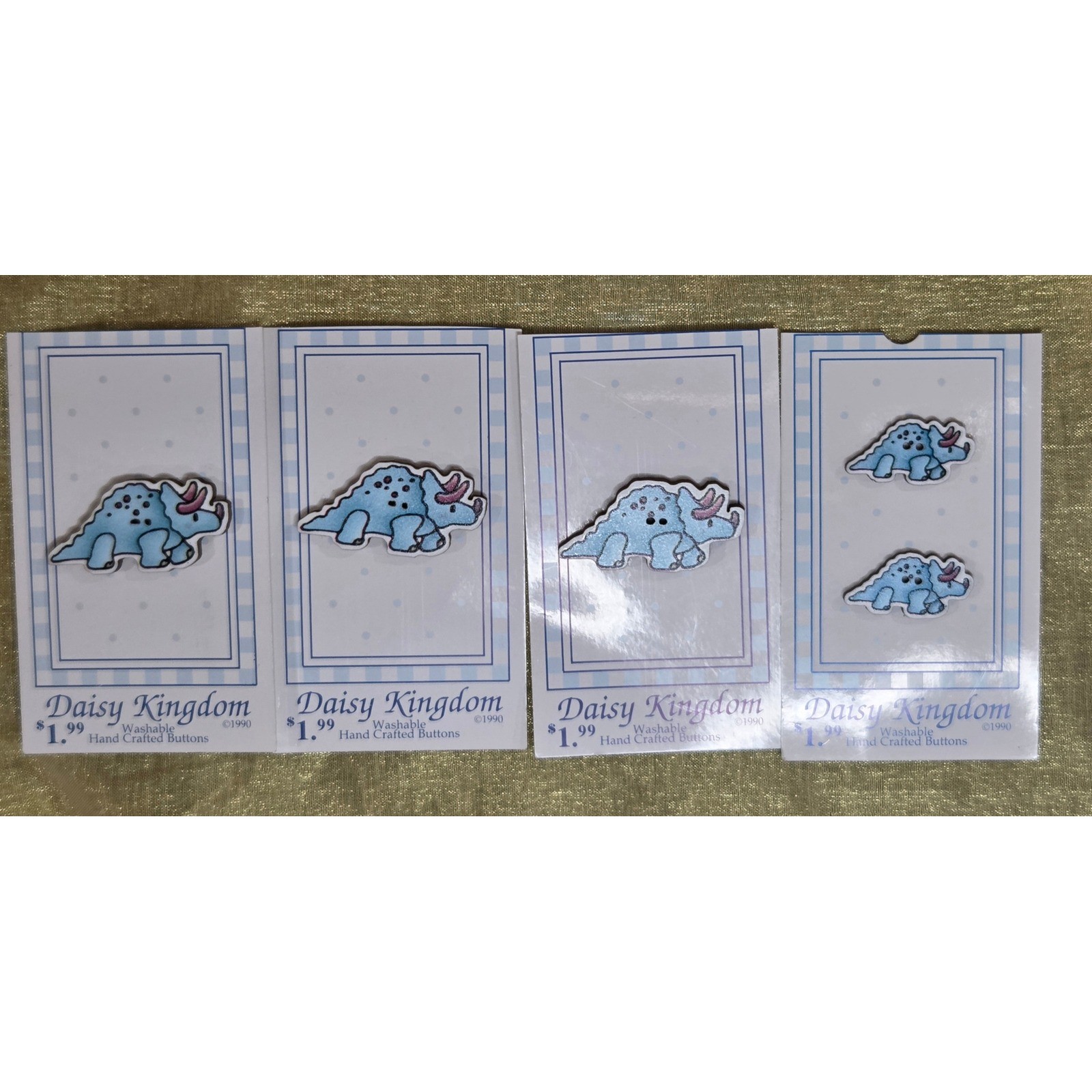 Vintage 1990 Daisy Kingdom Triceratops Dinosaur Buttons Set Blue 567 L S 5pc