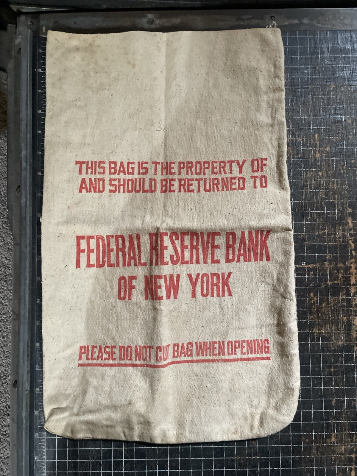 Vintage Federal Reserve Bank of New York Canvas Deposit Bag - Roughly 20 X 12