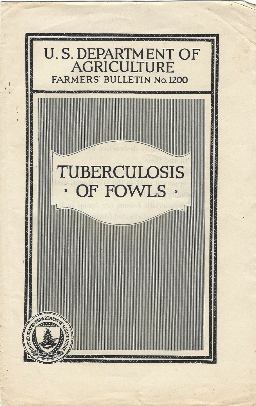 1921 USDA Tuberculosis of Fowls Farmers\' Bulletin No 1200 Z4
