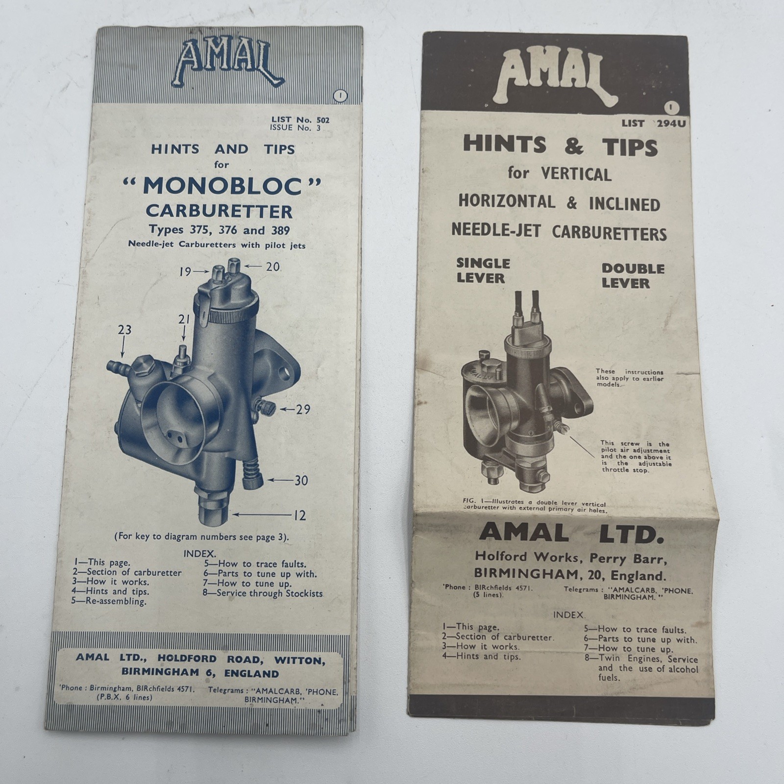 Lot Of Vintage Amal Hints & Tips Monobloc Carburetter & Needle Jet Carburetters Lot Of Vintage Amal Hints & Tips Monobloc Carburetter & Needle Jet Carburetters