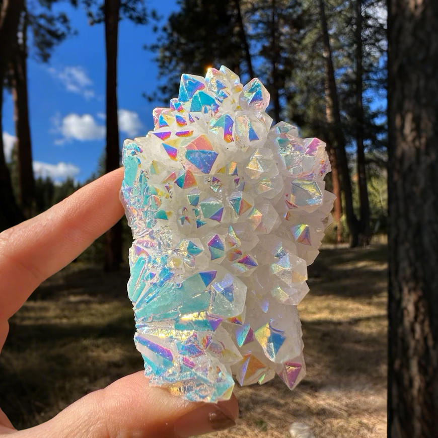 80-100g Raw Rainbow Angel Aura Cluster Titanium Geode Quartz Crystal Specimens 80-100g Raw Rainbow Angel Aura Cluster Titanium Geode Quartz Crystal Specimens