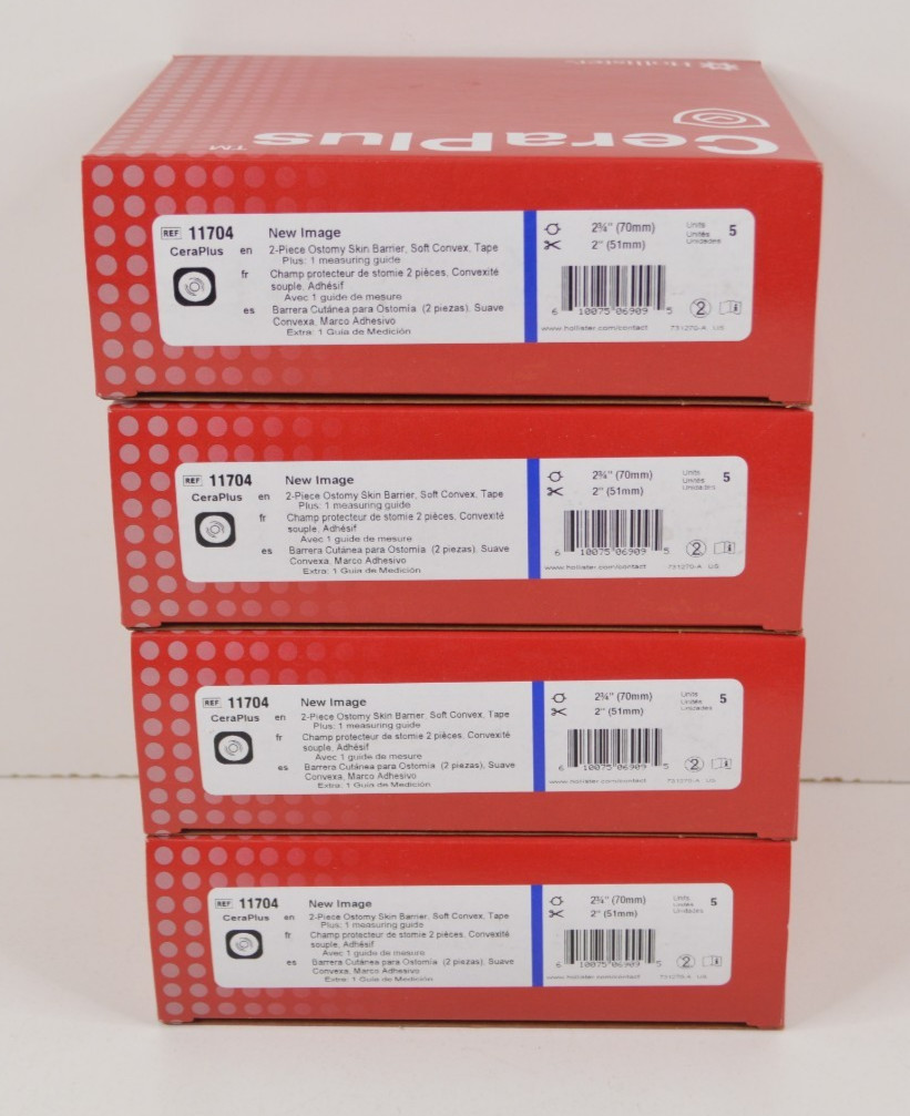 Lot of 20 (4 Boxes) Hollister 11704 CeraPlus 2-Piece Ostomy Skin Barrier Lot of 20 (4 Boxes) Hollister 11704 CeraPlus 2-Piece Ostomy Skin Barrier