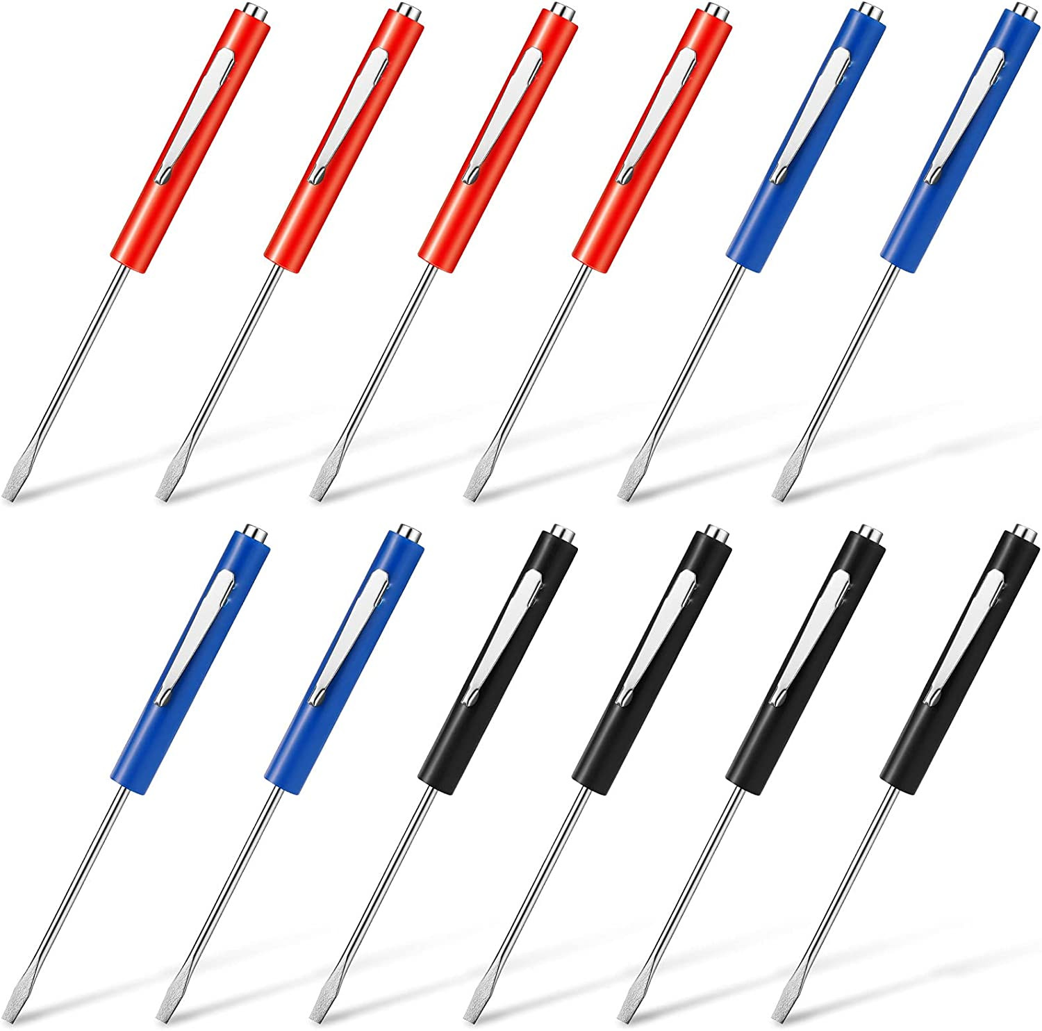 12 Pcs Pocket Screwdriver Magnetic Mini Tops & Clips with Flat Head