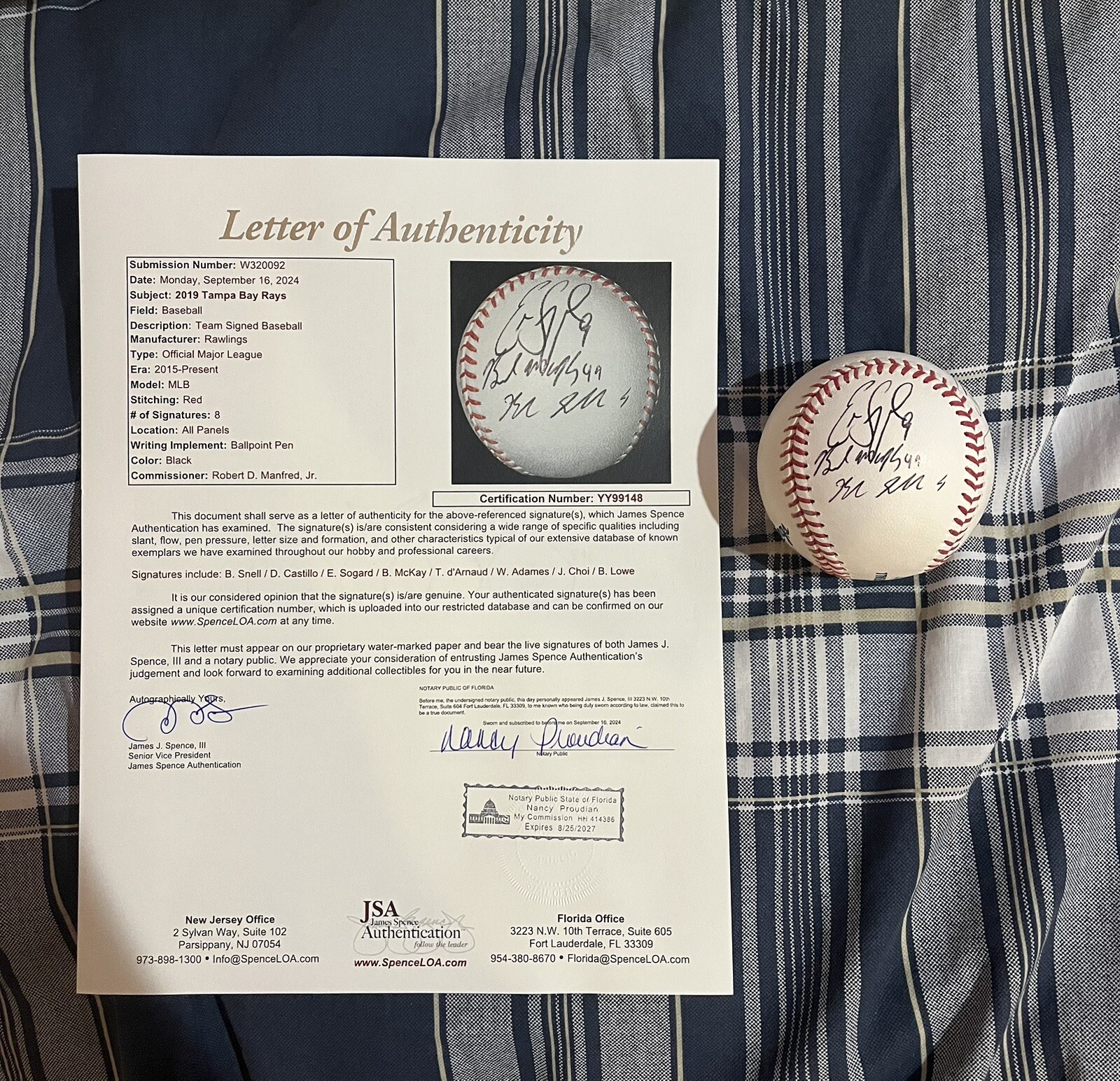 2019 Tampa Bay Rays Multi Signed Baseball JSA LOA Snell Castillo Lowe McKay +