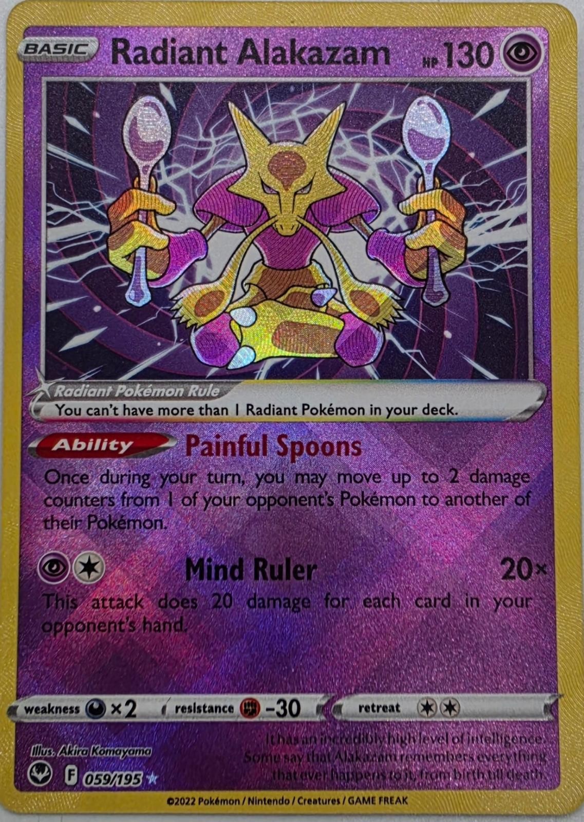 Radiant Alakazam 059/195 Radiant Rare Silver Tempest Pokemon Holo Near Mint