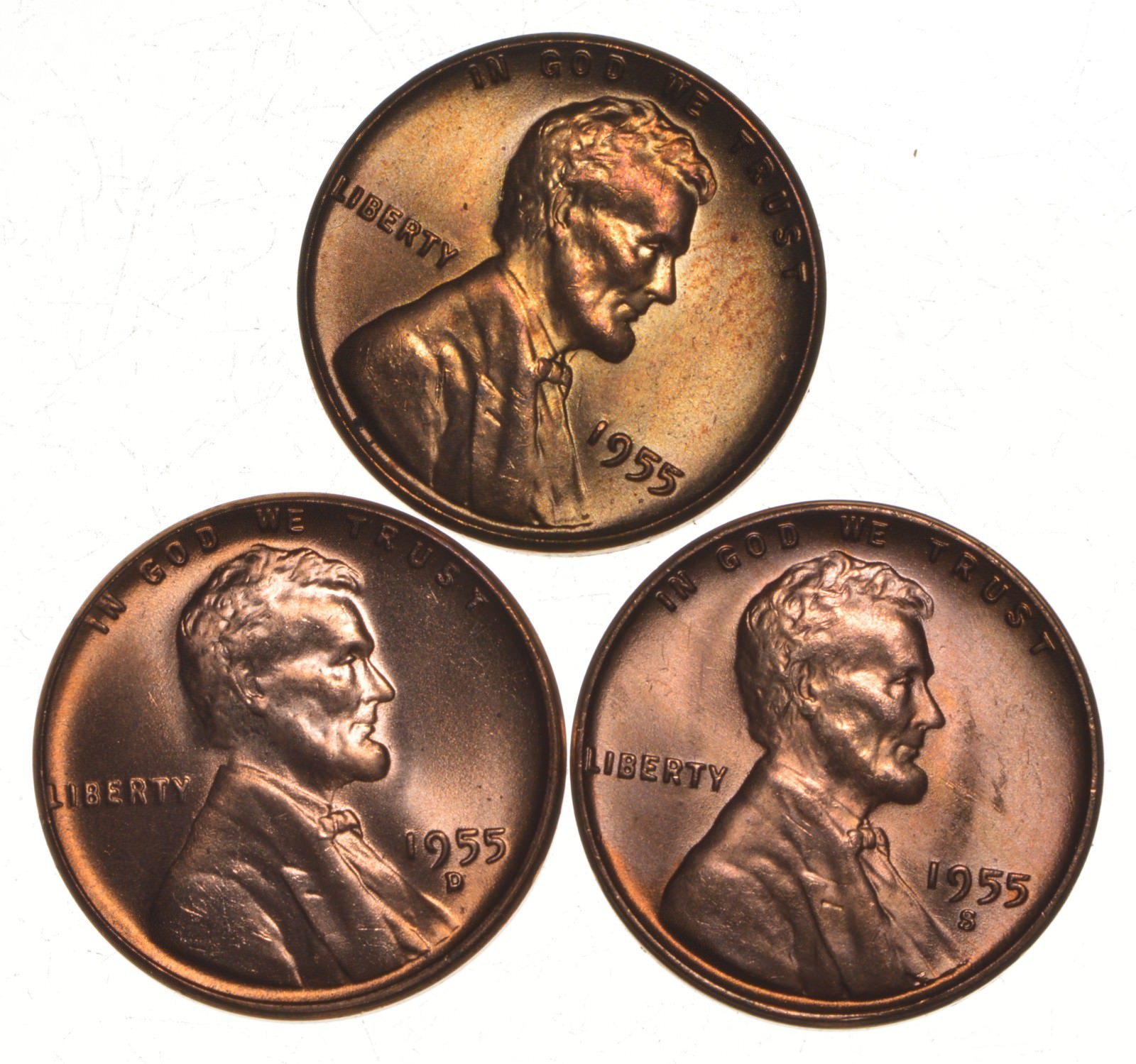 Choice Unc 1955 P+D+S Lincoln Wheat Cent Gem BU Collection Lot Set Choice Unc 1955 P+D+S Lincoln Wheat Cent Gem BU Collection Lot Set