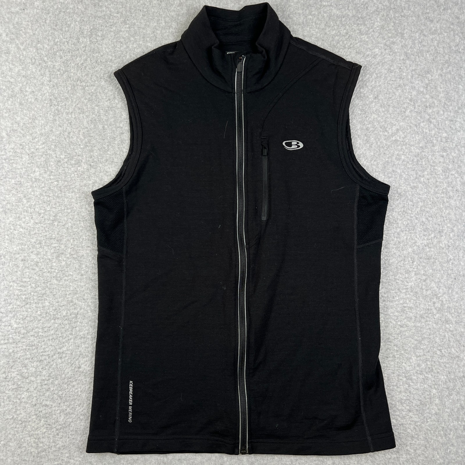 Icebreaker GT Merino Wool Vest Full Zip Baselayer Medium Mens Black Hiking