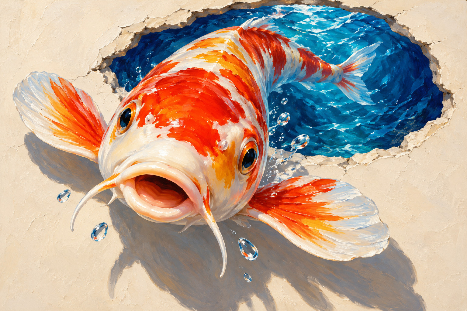 Original Hand Painted Koi Fish 24x16 Acrylic Canvas 3D Wall Art Original Hand Painted Koi Fish 24x16 Acrylic Canvas 3D Wall Art