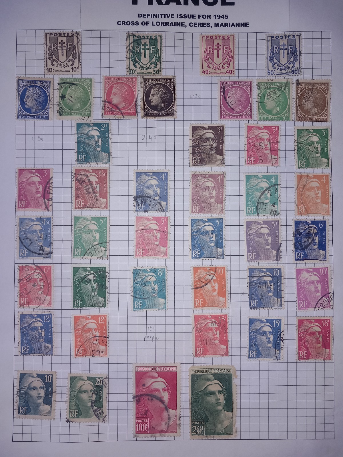 France 1945 Marianne Ceres Definitives Stamp Page 100f High Value Used