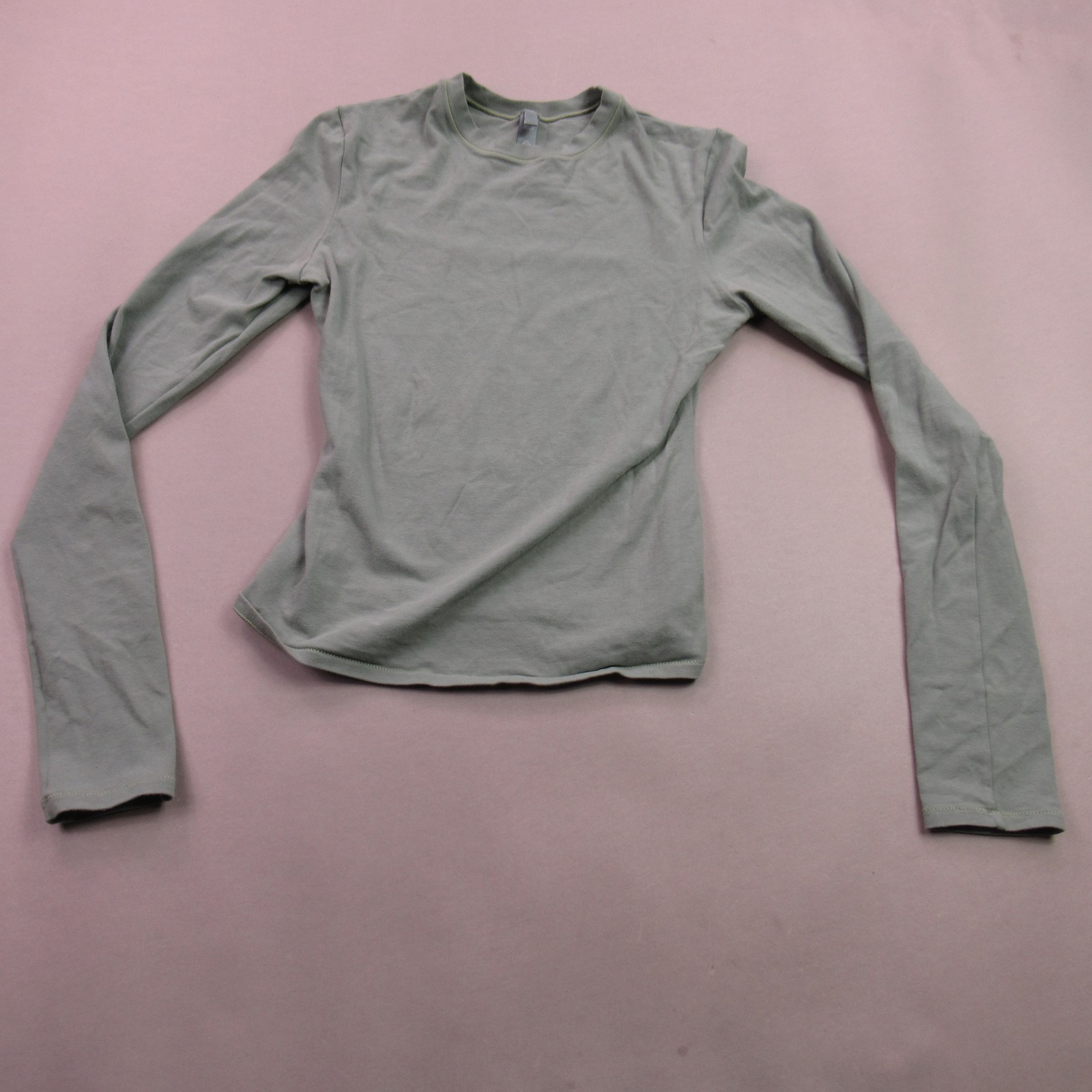 SKIMS Women\'s Small S Sage Green Cotton Blend Long Sleeve Crewneck Crop Top