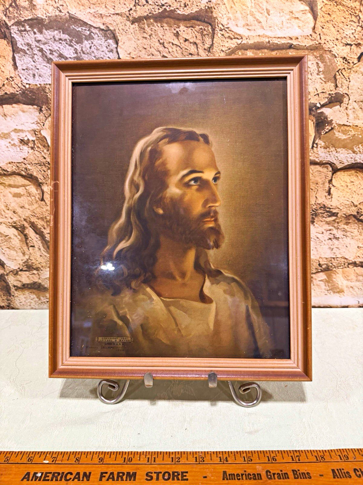 Vintage 1941 Warner Sallman Head of Christ Jesus Kriebel & Bates Lithograph Fram
